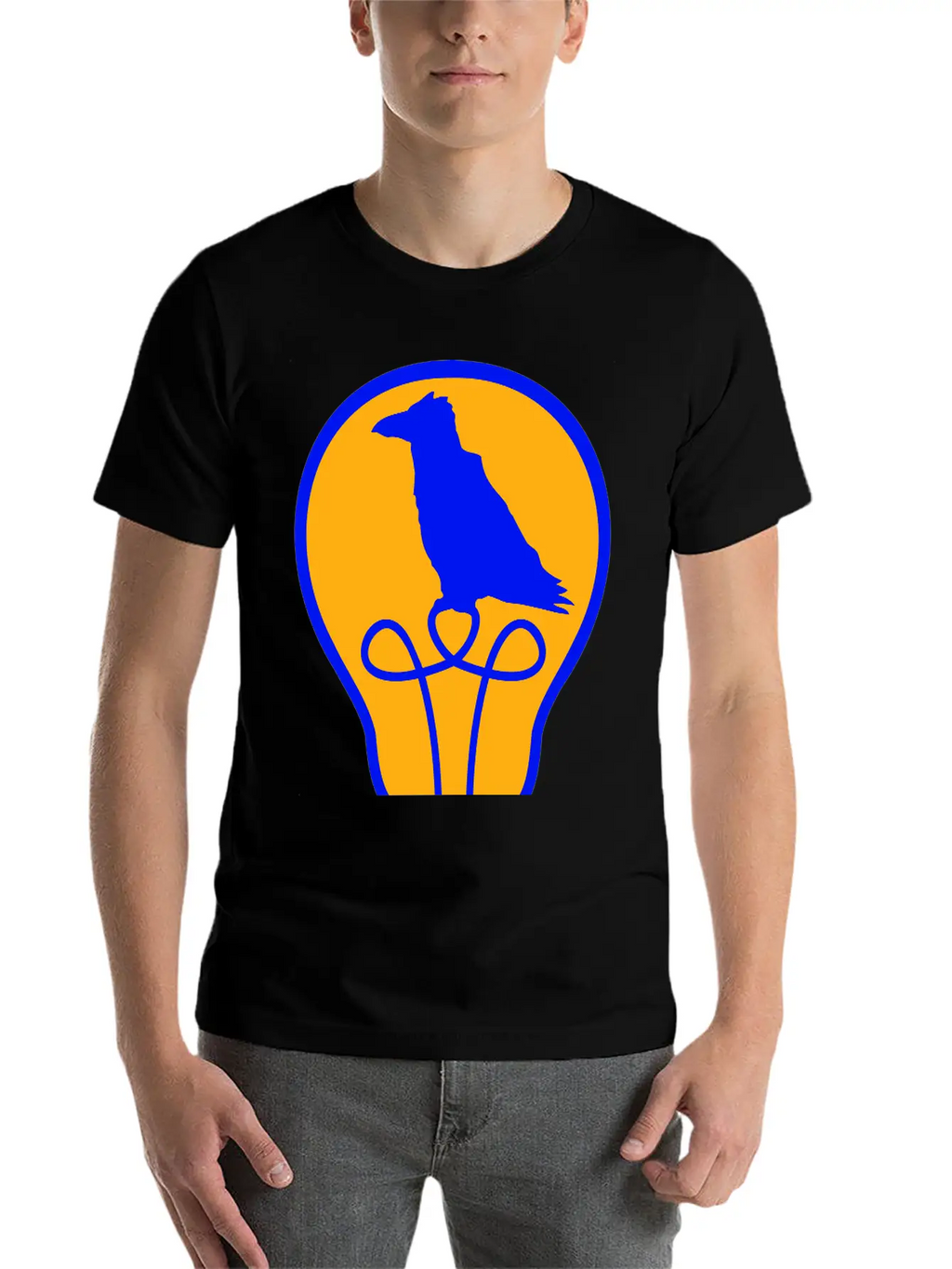 Bird Sitting In Light Bulb Lamp Raven Parrot Crow Unisex Short Sleeve Soft Cotton T-Shirt – Casual Everyday Wear