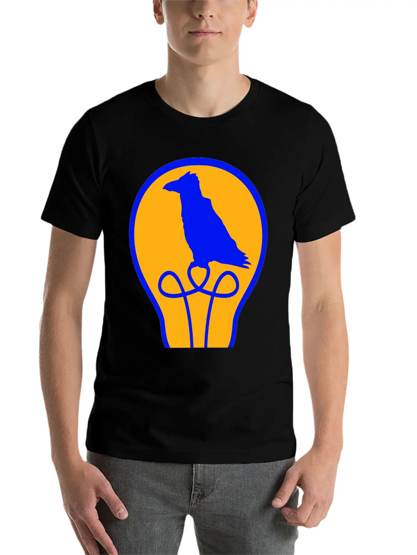 Bird Sitting In Light Bulb Lamp Raven Parrot Crow Unisex Short Sleeve Soft Cotton T-Shirt – Casual Everyday Wear