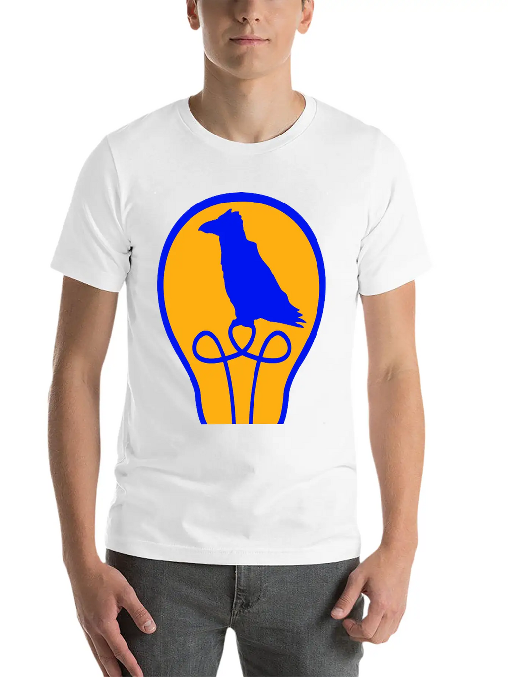 Bird Sitting In Light Bulb Lamp Raven Parrot Crow Unisex Short Sleeve Soft Cotton T-Shirt – Casual Everyday Wear
