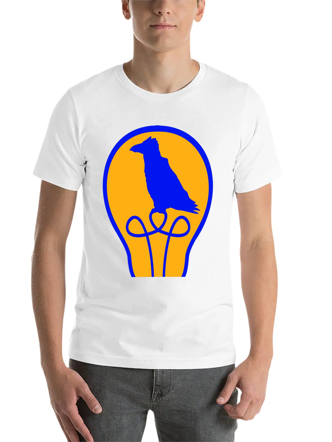 Bird Sitting In Light Bulb Lamp Raven Parrot Crow Unisex Short Sleeve Soft Cotton T-Shirt – Casual Everyday Wear