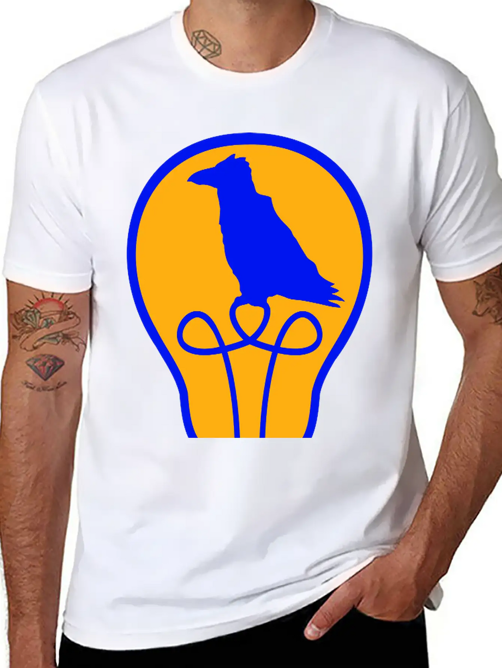 Bird Sitting In Light Bulb Lamp Raven Parrot Crow Unisex Short Sleeve Soft Cotton T-Shirt – Casual Everyday Wear