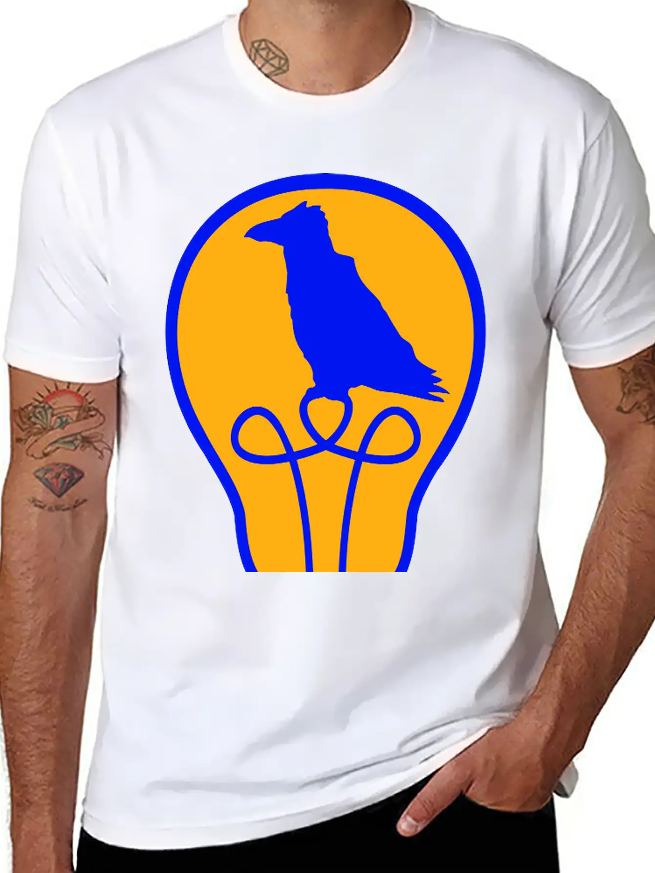 Bird Sitting In Light Bulb Lamp Raven Parrot Crow Unisex Short Sleeve Soft Cotton T-Shirt – Casual Everyday Wear