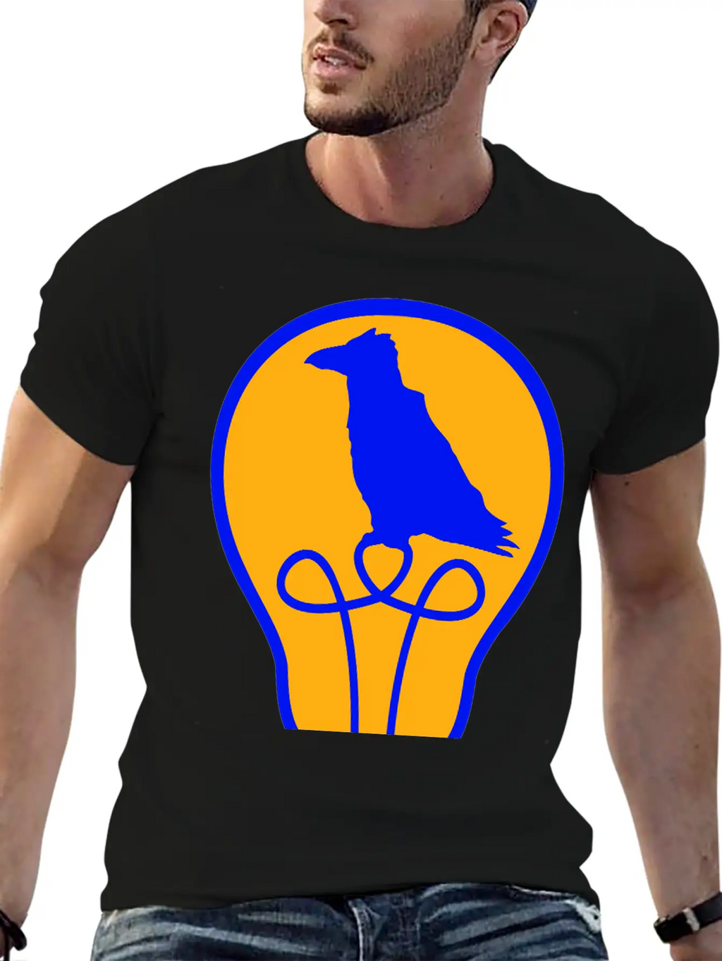 Bird Sitting In Light Bulb Lamp Raven Parrot Crow Unisex Short Sleeve Soft Cotton T-Shirt – Casual Everyday Wear