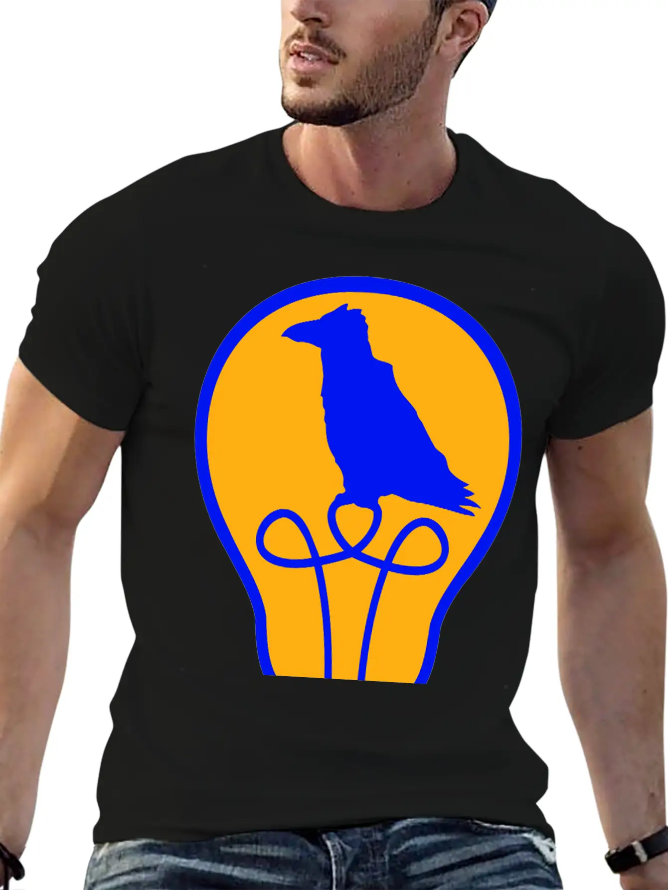 Bird Sitting In Light Bulb Lamp Raven Parrot Crow Unisex Short Sleeve Soft Cotton T-Shirt – Casual Everyday Wear