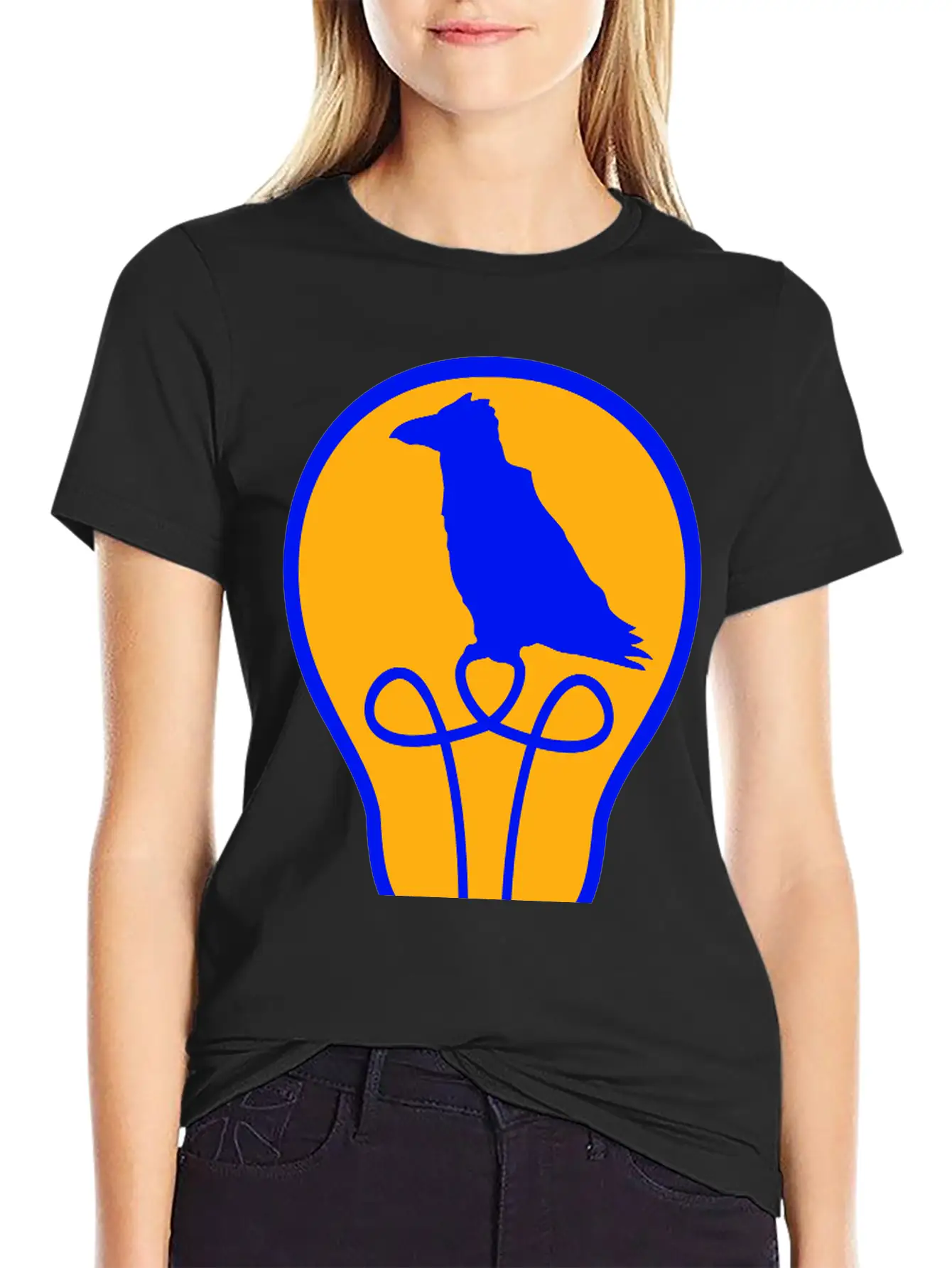 Bird Sitting In Light Bulb Lamp Raven Parrot Crow Unisex Short Sleeve Soft Cotton T-Shirt – Casual Everyday Wear