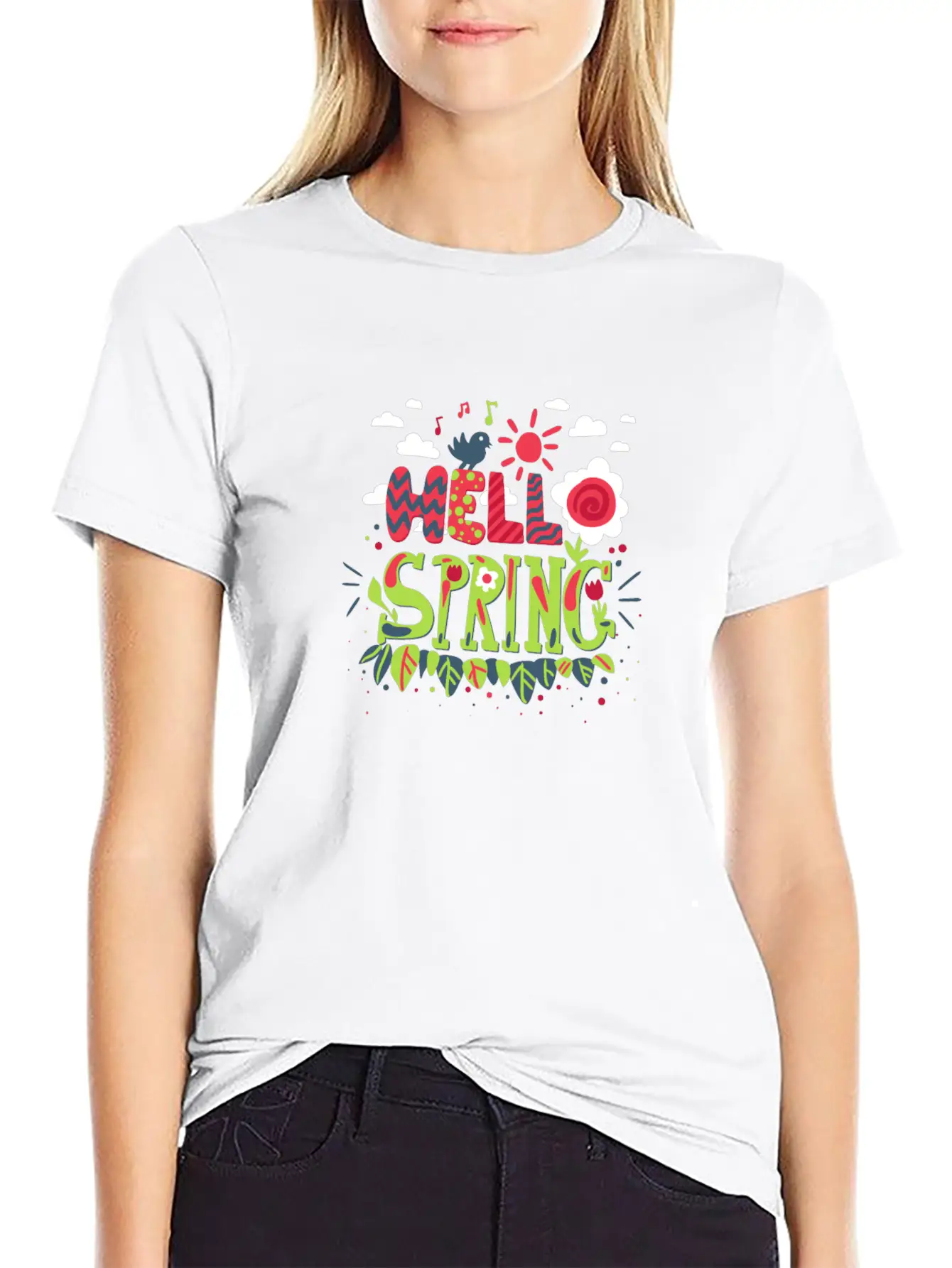 Bird That Sings The Arrival Of Spring | Hello Spri Casual Graphic T-Shirt – Simple And Comfortable Daily Wear