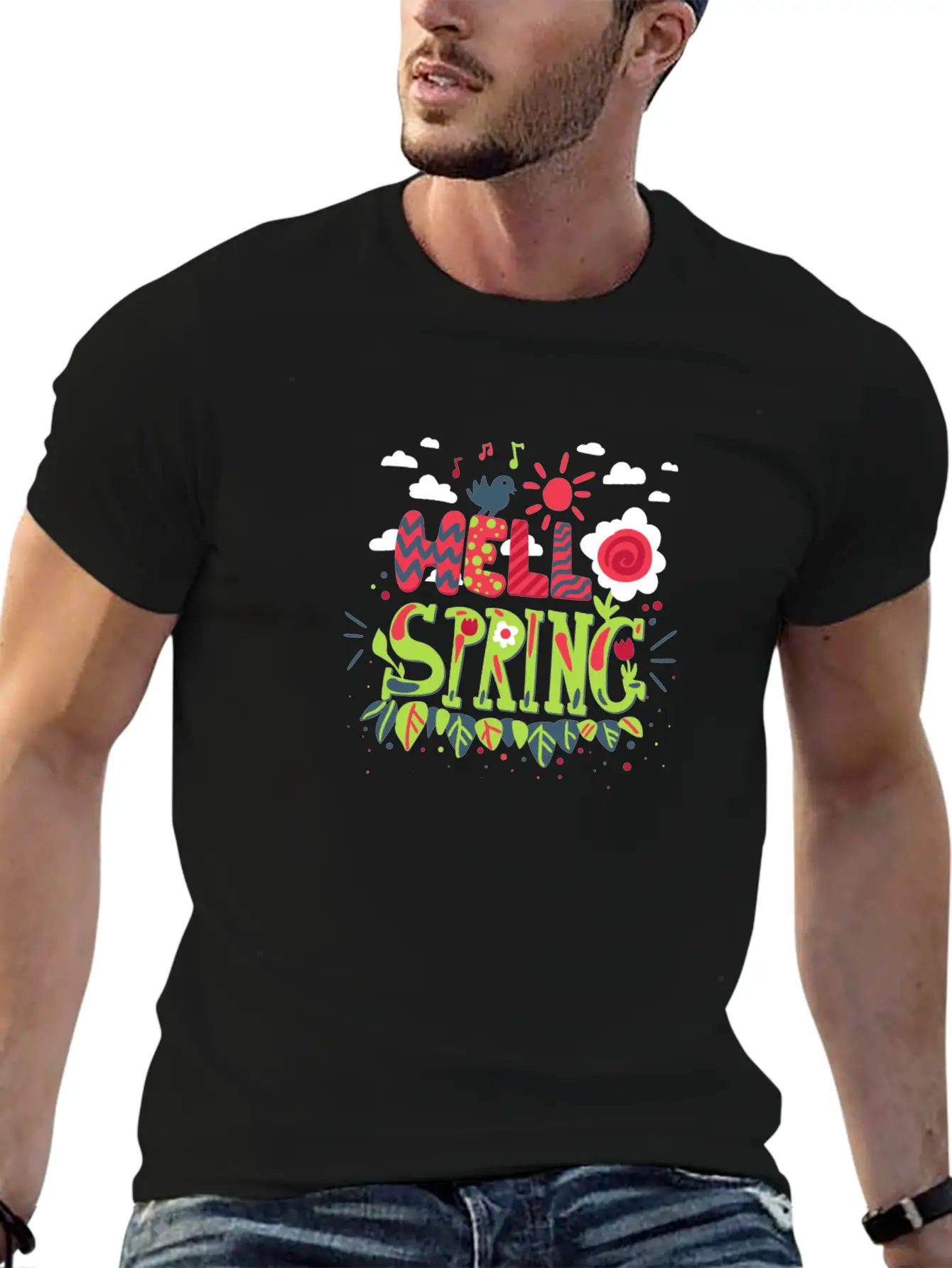 Bird That Sings The Arrival Of Spring | Hello Spri Casual Graphic T-Shirt – Simple And Comfortable Daily Wear