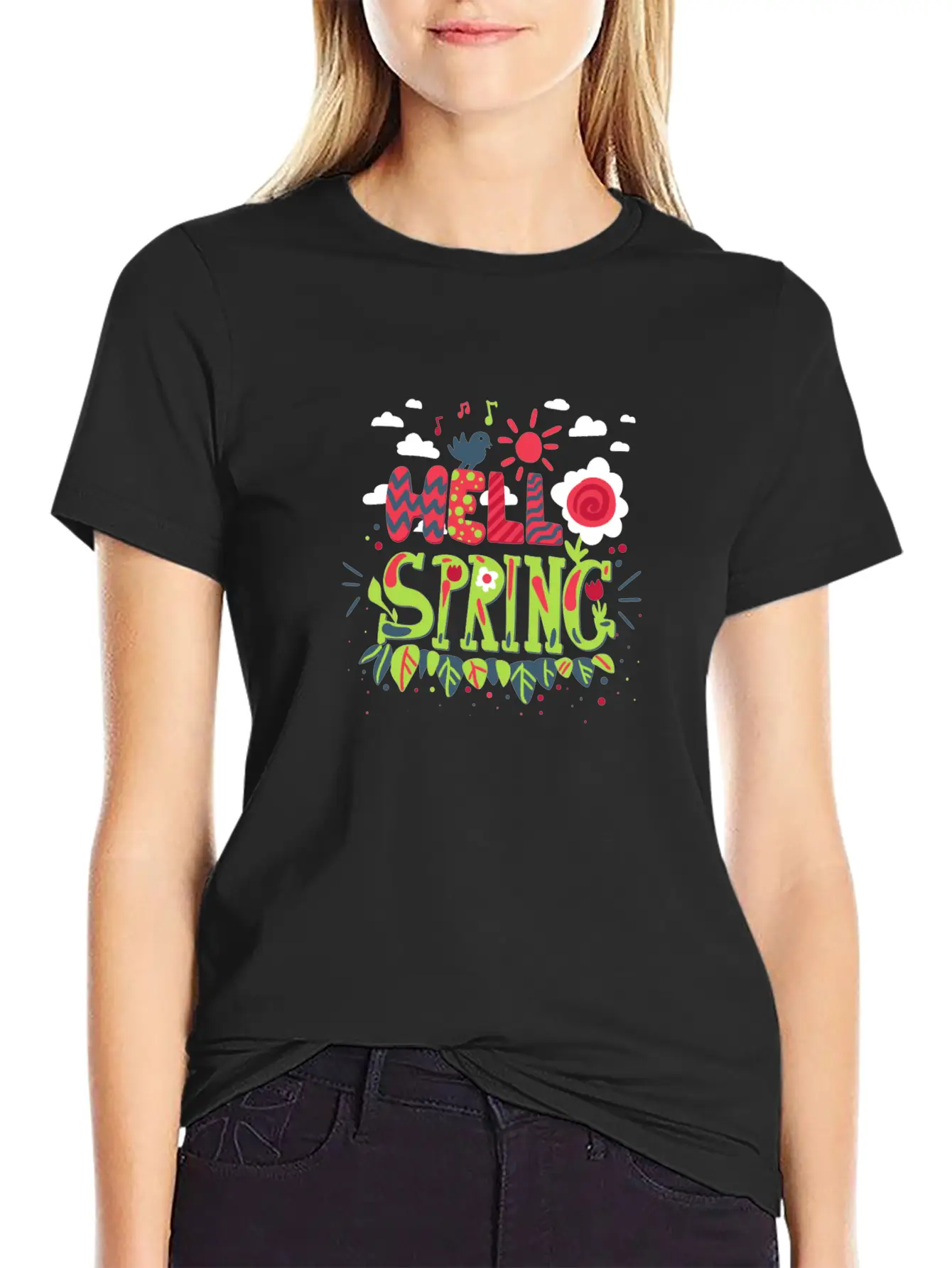 Bird That Sings The Arrival Of Spring | Hello Spri Casual Graphic T-Shirt – Simple And Comfortable Daily Wear
