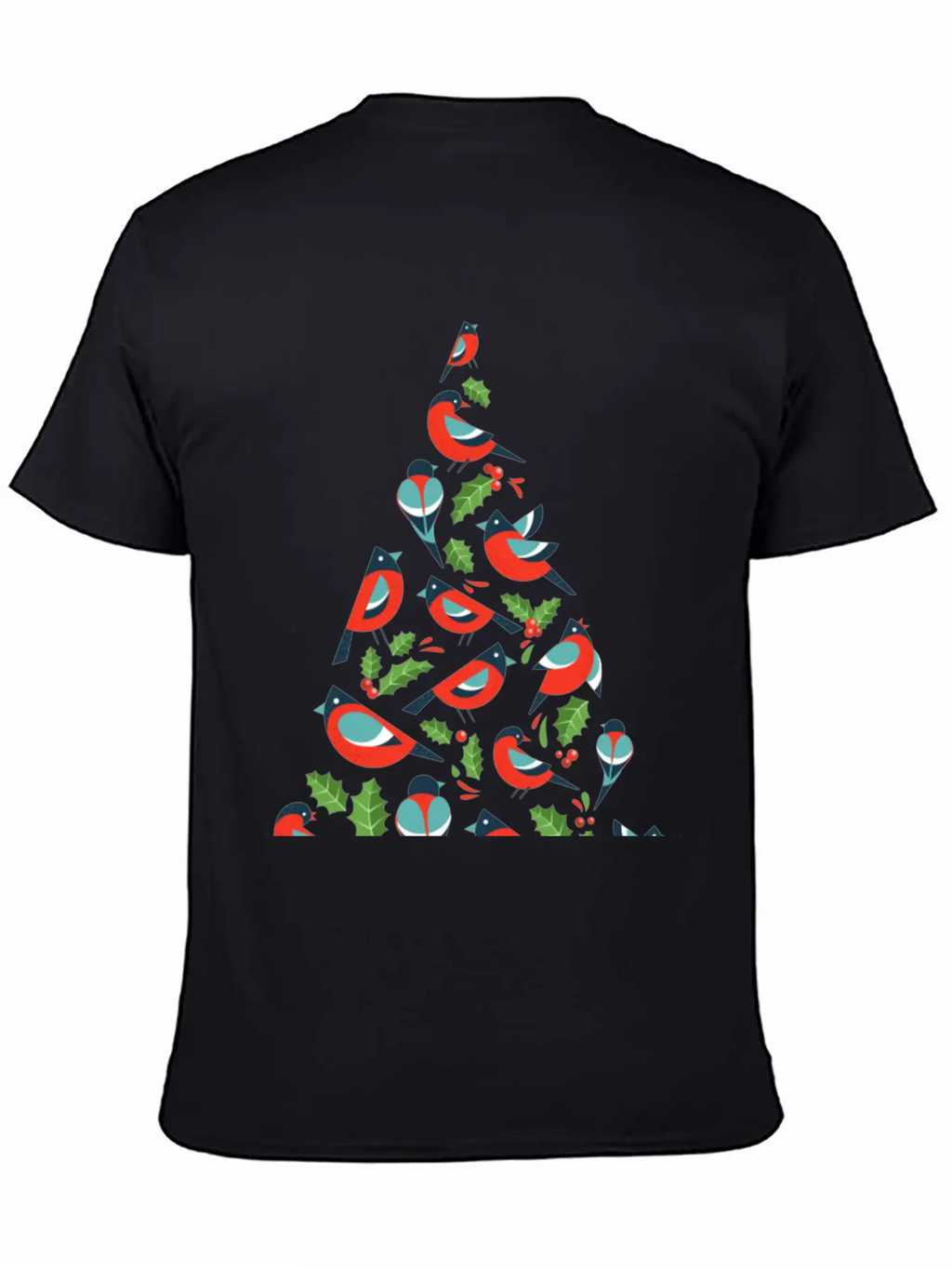 Birds Make Christmas Tree With Holy Leaf Casual Graphic T-Shirt – Simple And Comfortable Daily Wear