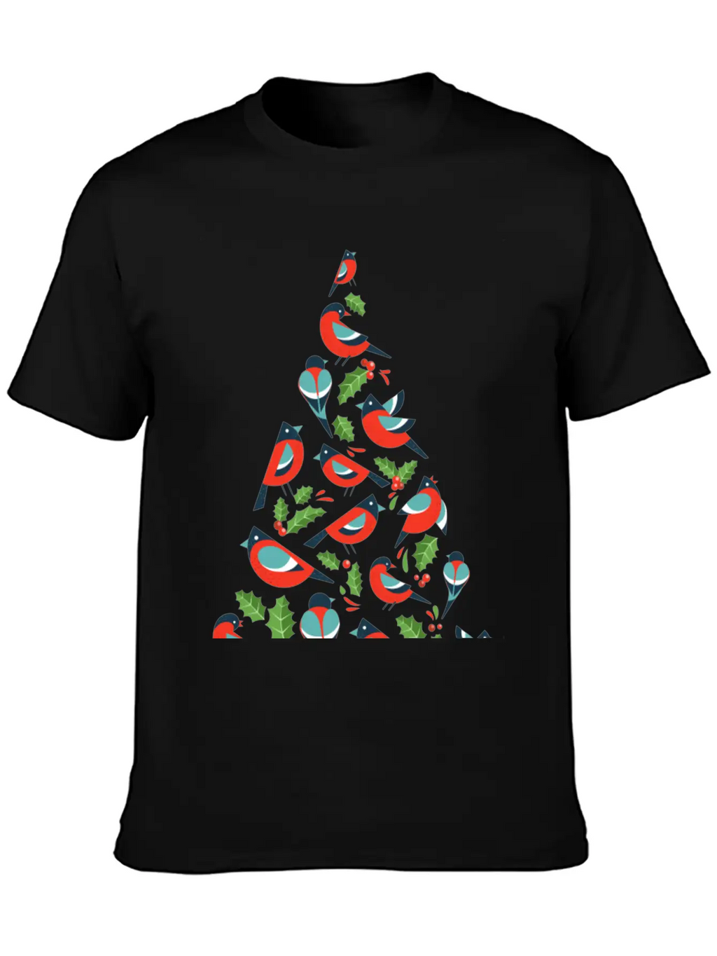 Birds Make Christmas Tree With Holy Leaf Casual Graphic T-Shirt – Simple And Comfortable Daily Wear