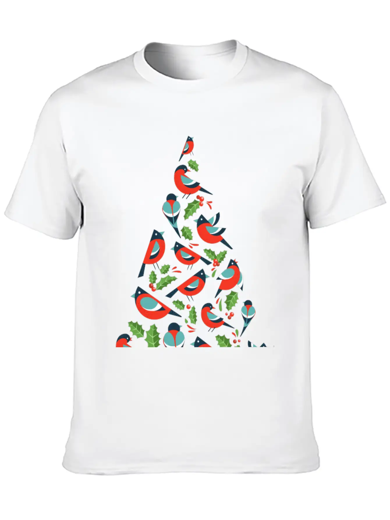 Birds Make Christmas Tree With Holy Leaf Casual Graphic T-Shirt – Simple And Comfortable Daily Wear