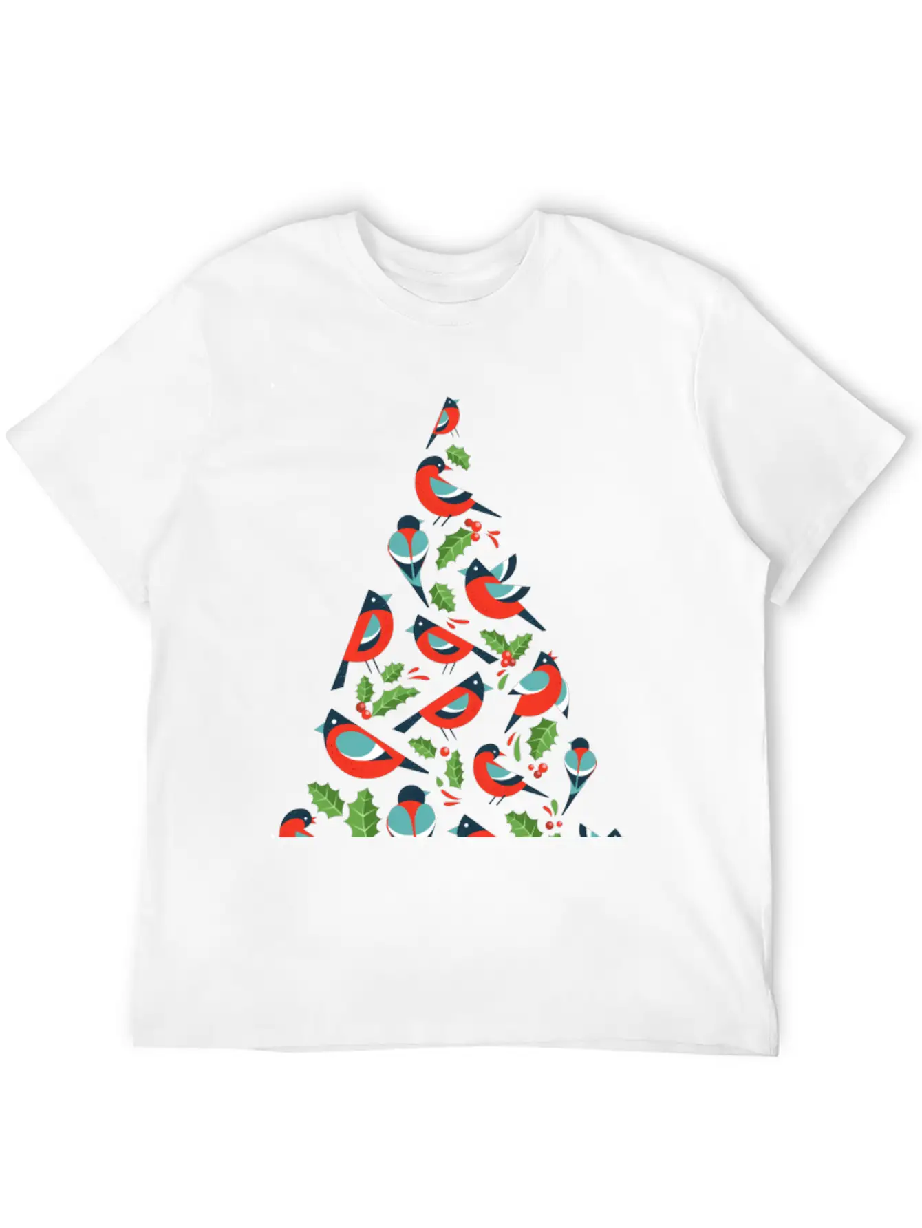Birds Make Christmas Tree With Holy Leaf Casual Graphic T-Shirt – Simple And Comfortable Daily Wear