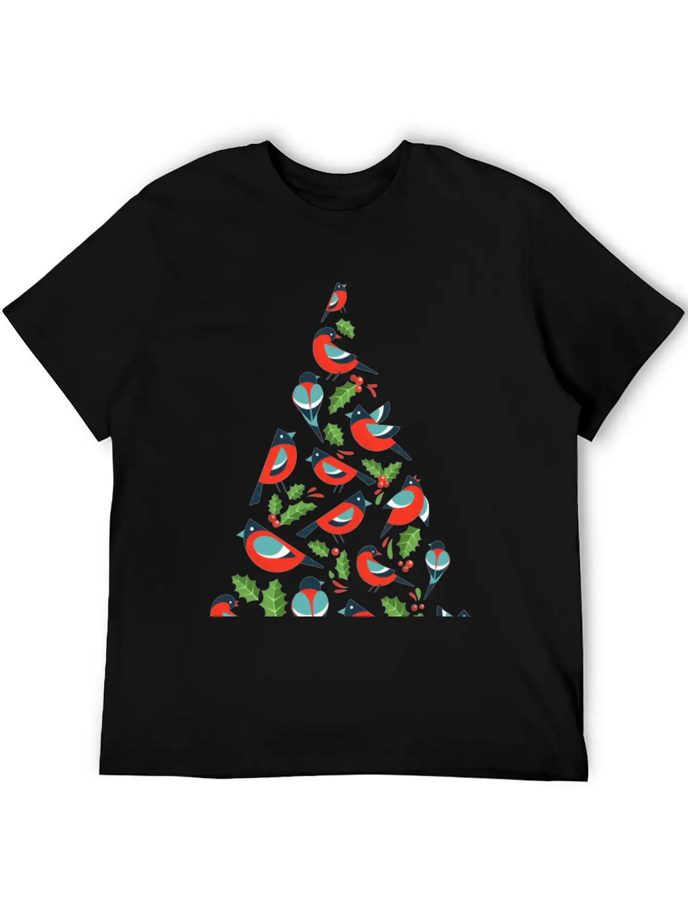 Birds Make Christmas Tree With Holy Leaf Casual Graphic T-Shirt – Simple And Comfortable Daily Wear