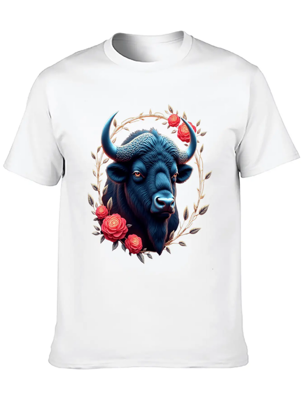 Bison Flowers Art | Geometric Animal Design Classic Fit Graphic Tee For Daily Comfort – Unisex Cotton Shirt