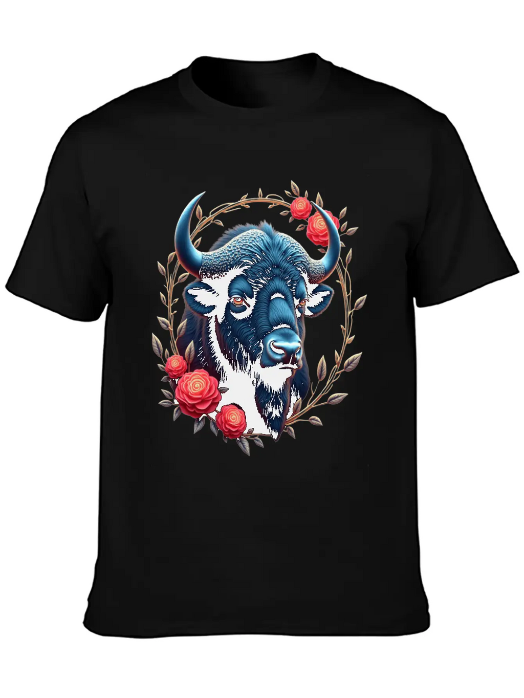 Bison Flowers Art | Geometric Animal Design Classic Fit Graphic Tee For Daily Comfort – Unisex Cotton Shirt