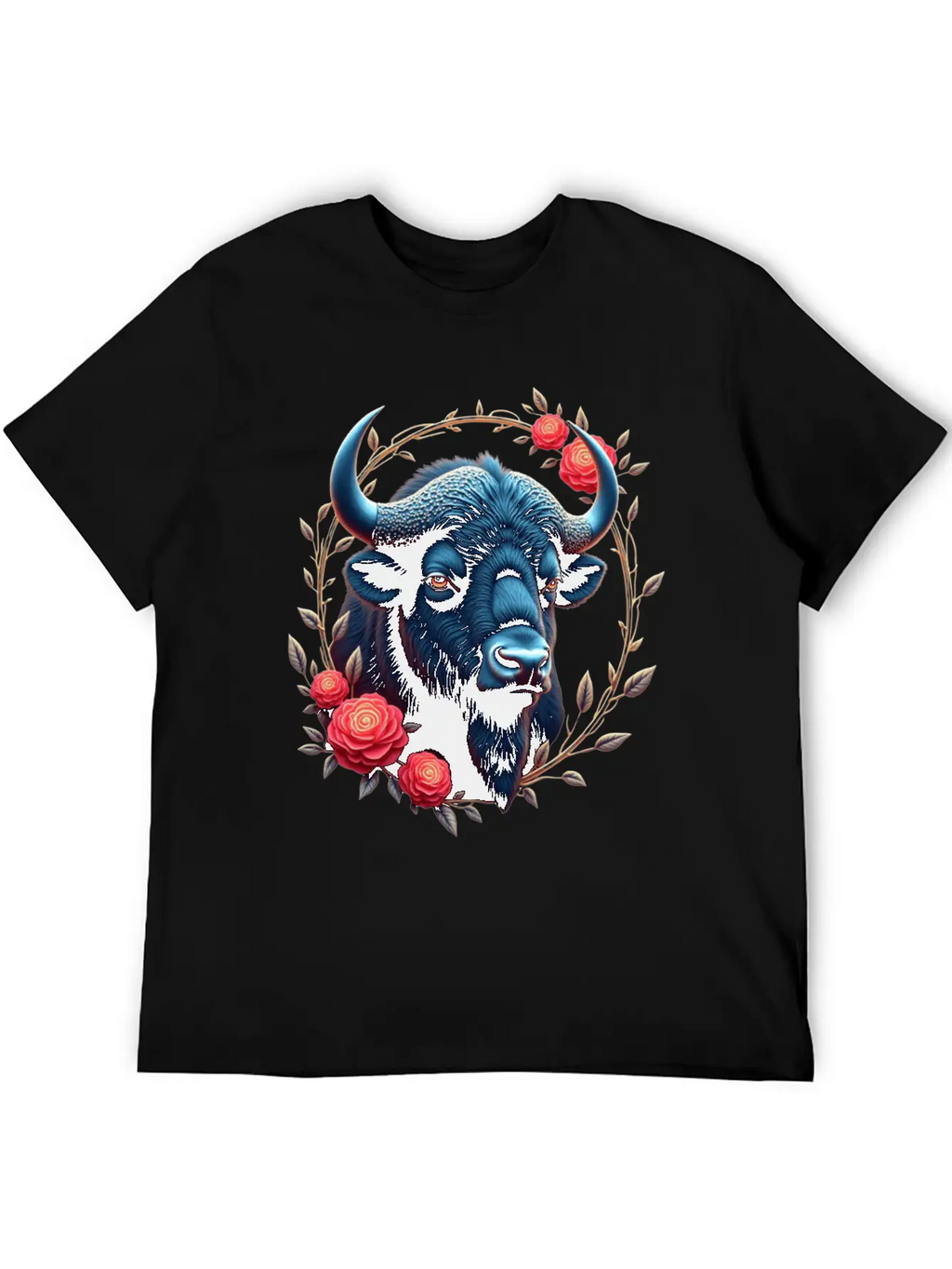 Bison Flowers Art | Geometric Animal Design Classic Fit Graphic Tee For Daily Comfort – Unisex Cotton Shirt