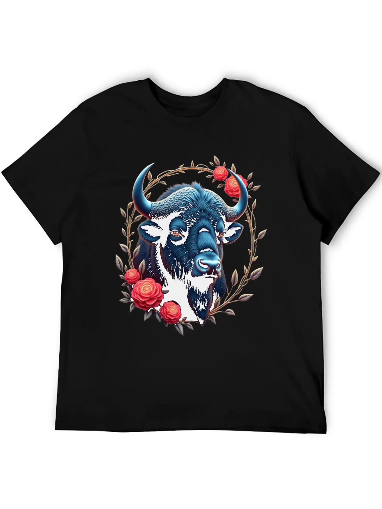 Bison Flowers Art | Geometric Animal Design Classic Fit Graphic Tee For Daily Comfort – Unisex Cotton Shirt