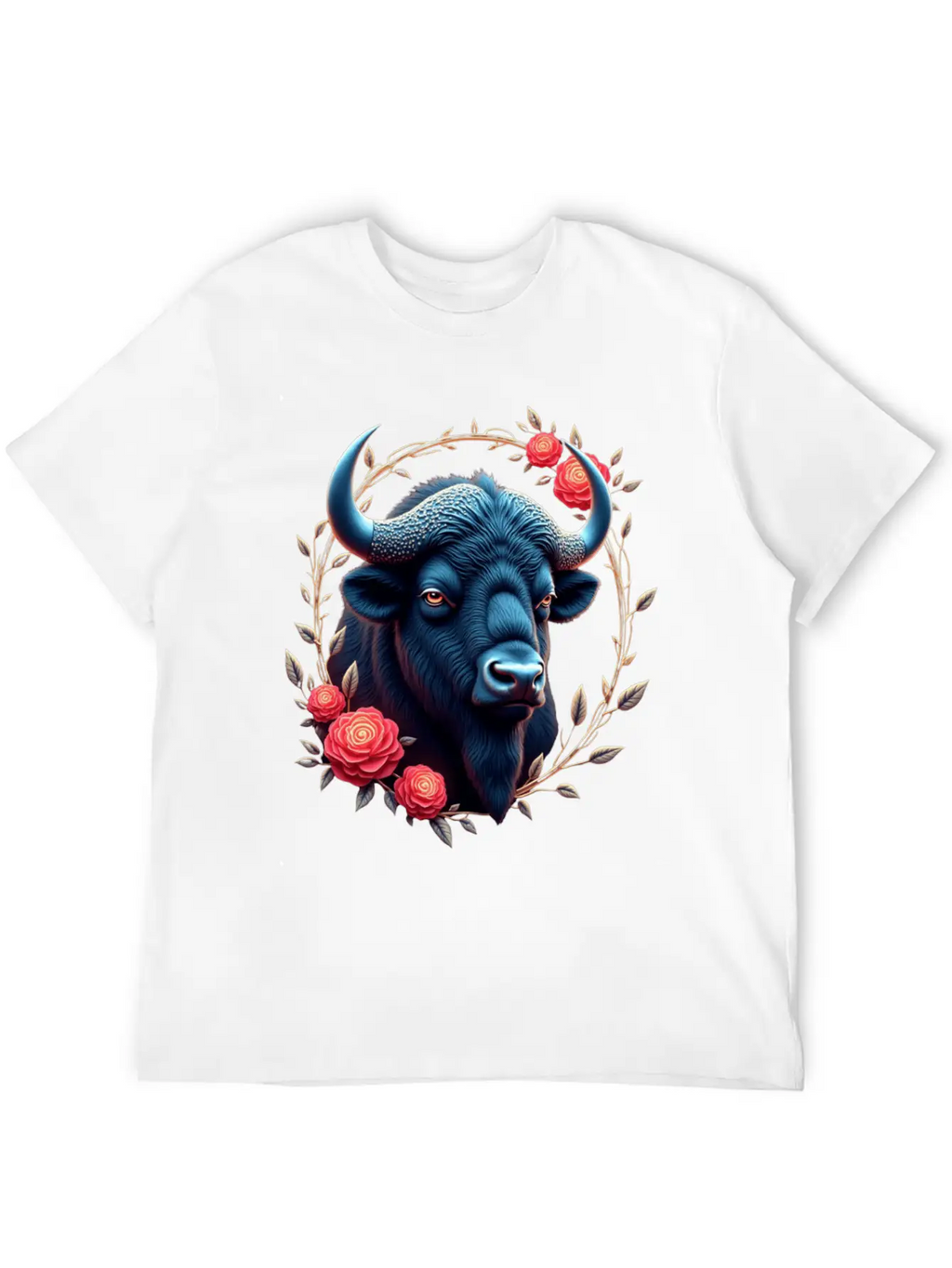 Bison Flowers Art | Geometric Animal Design Classic Fit Graphic Tee For Daily Comfort – Unisex Cotton Shirt