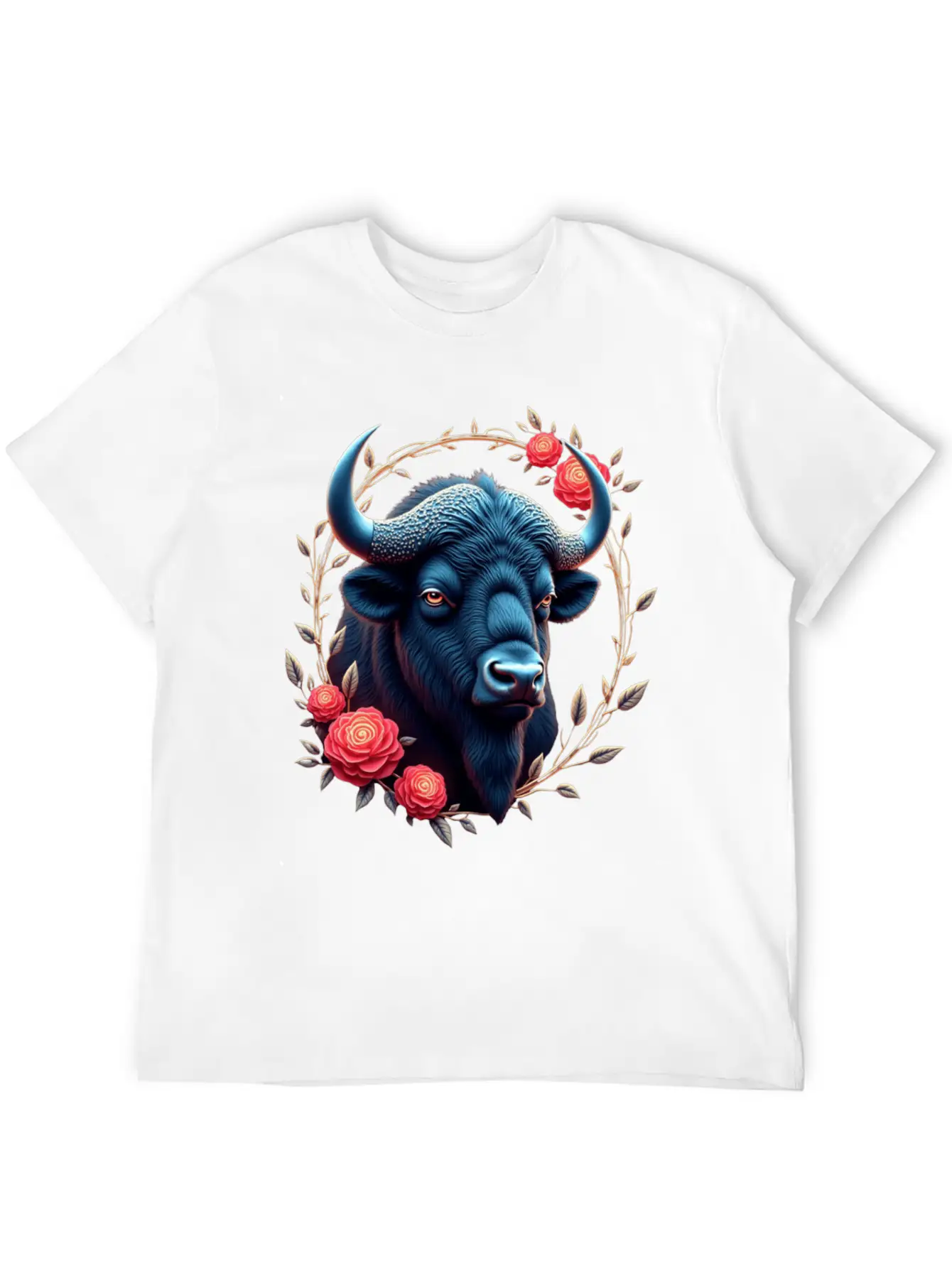 Bison Flowers Art | Geometric Animal Design Classic Fit Graphic Tee For Daily Comfort – Unisex Cotton Shirt