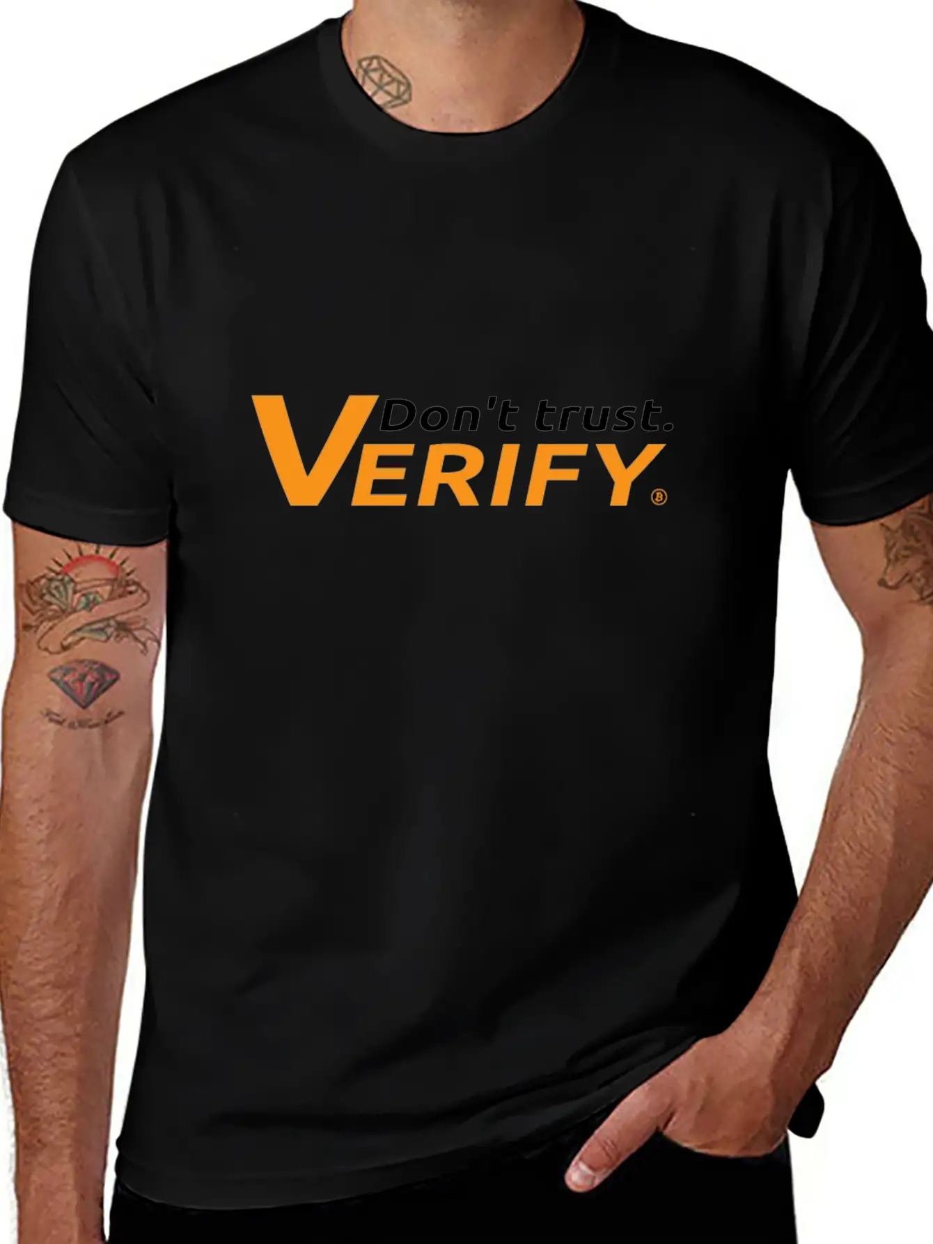 Bitcoin Don't Trust Verify Fiatmoney Coin Currency Casual Graphic T-Shirt – Simple And Comfortable Daily Wear
