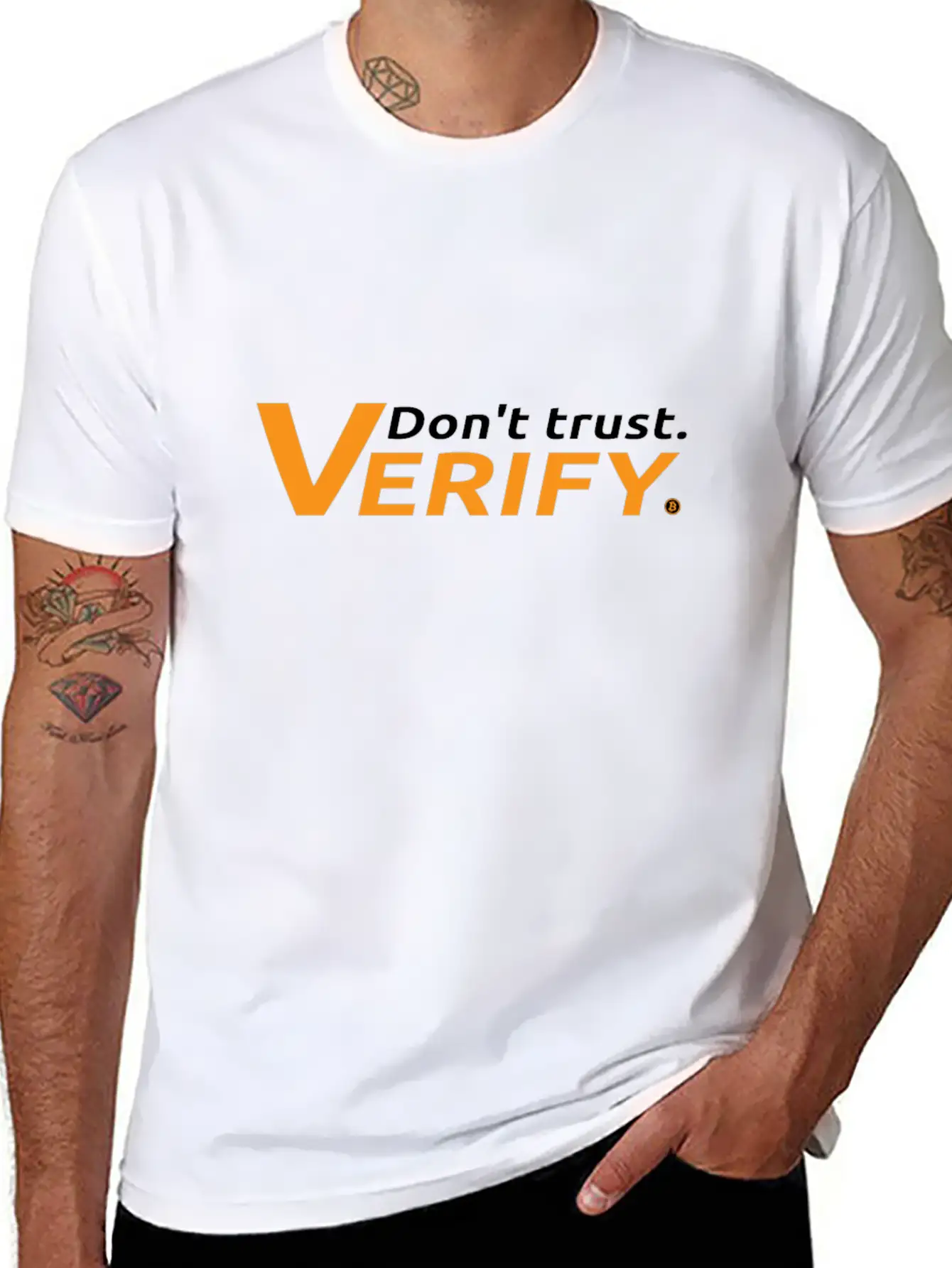 Bitcoin Don't Trust Verify Fiatmoney Coin Currency Casual Graphic T-Shirt – Simple And Comfortable Daily Wear
