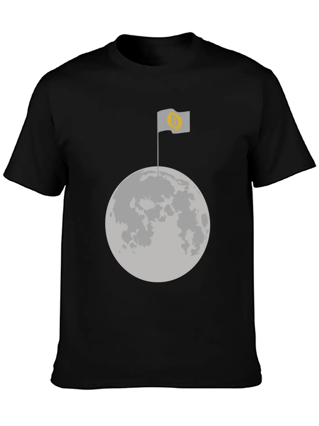 Bitcoin Flag On Moon Funny Blockchain Crypto Lover Stylish Everyday T-Shirt – Unisex Basic Cotton Tee