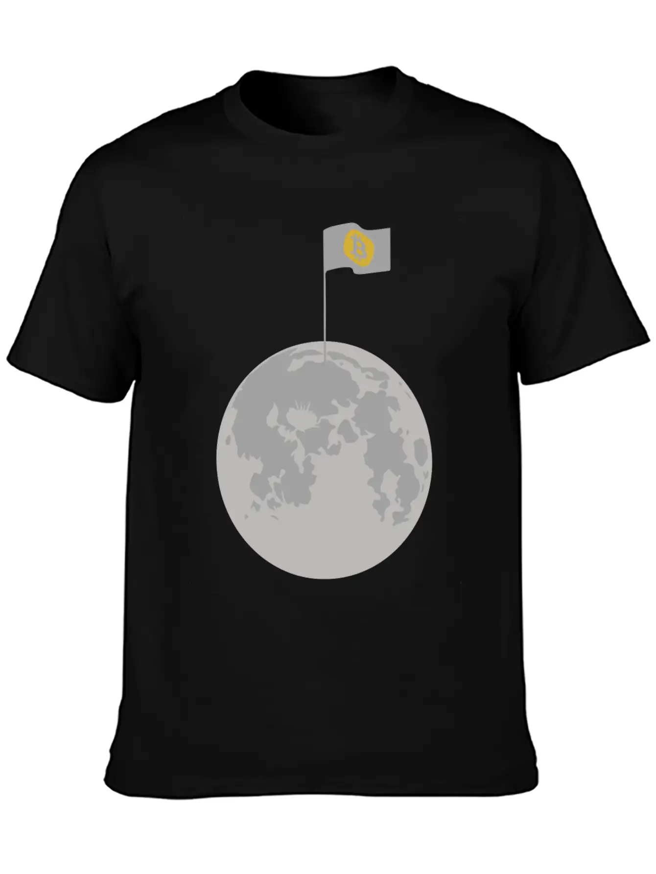 Bitcoin Flag On Moon Funny Blockchain Crypto Lover Stylish Everyday T-Shirt – Unisex Basic Cotton Tee