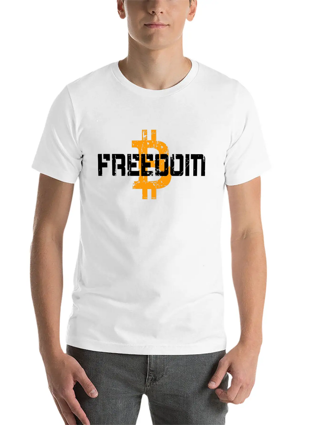 Bitcoin Freedom Motto Unisex Short Sleeve Soft Cotton T-Shirt – Casual Everyday Wear
