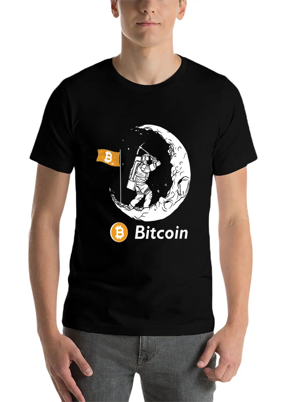Bitcoin Miner Astronaut On The Moon Btc Investor Casual Graphic T-Shirt – Simple And Comfortable Daily Wear