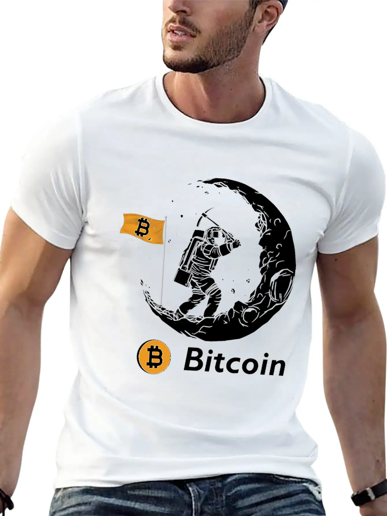 Bitcoin Miner Astronaut On The Moon Btc Investor Casual Graphic T-Shirt – Simple And Comfortable Daily Wear