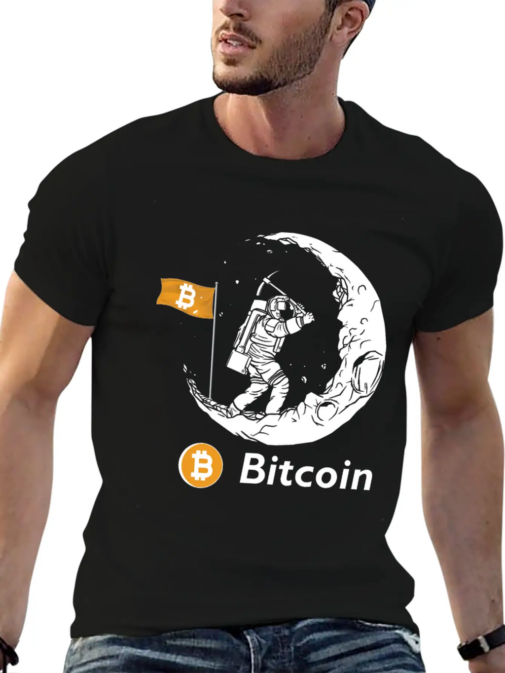 Bitcoin Miner Astronaut On The Moon Btc Investor Casual Graphic T-Shirt – Simple And Comfortable Daily Wear