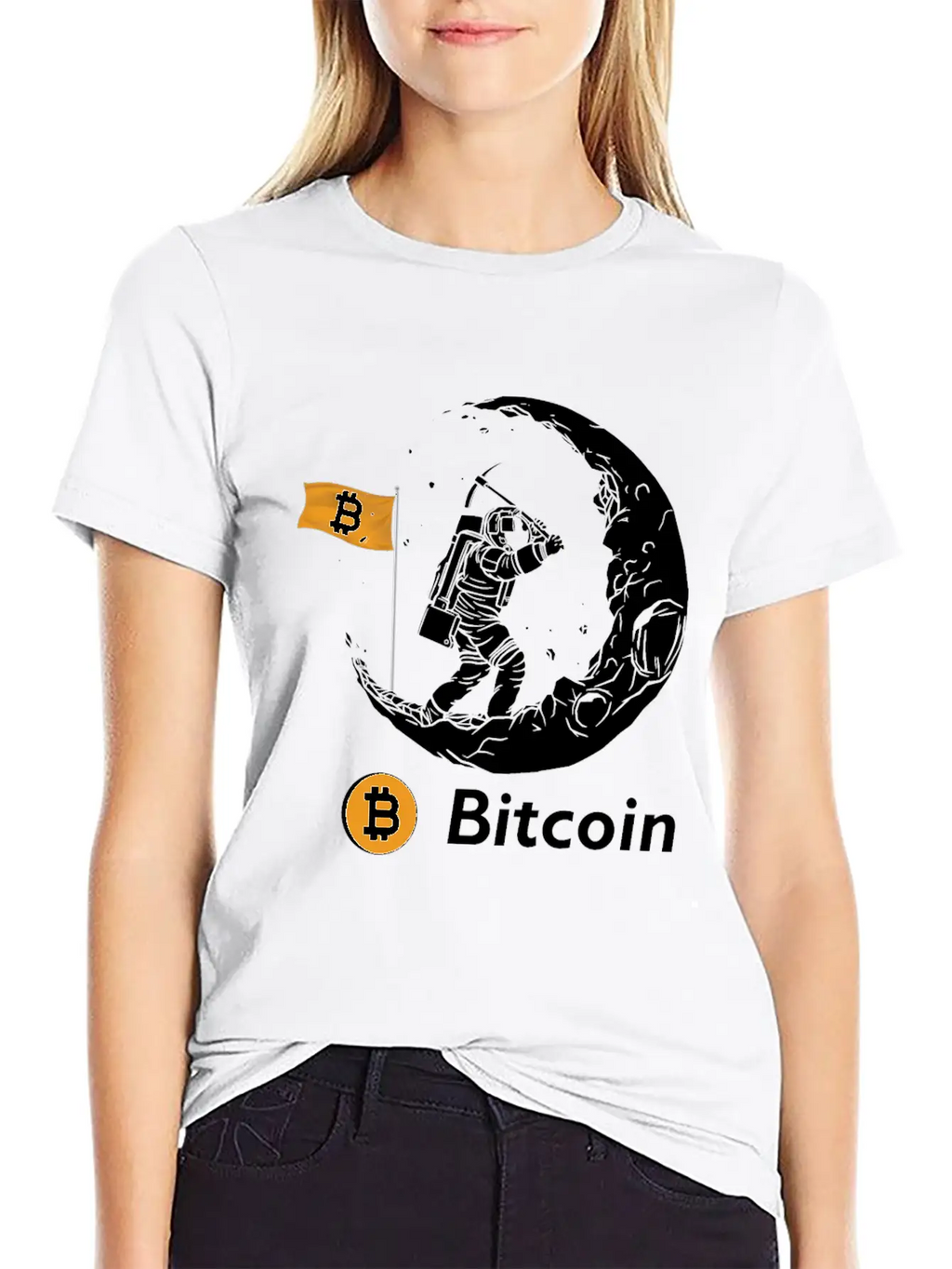 Bitcoin Miner Astronaut On The Moon Btc Investor Casual Graphic T-Shirt – Simple And Comfortable Daily Wear