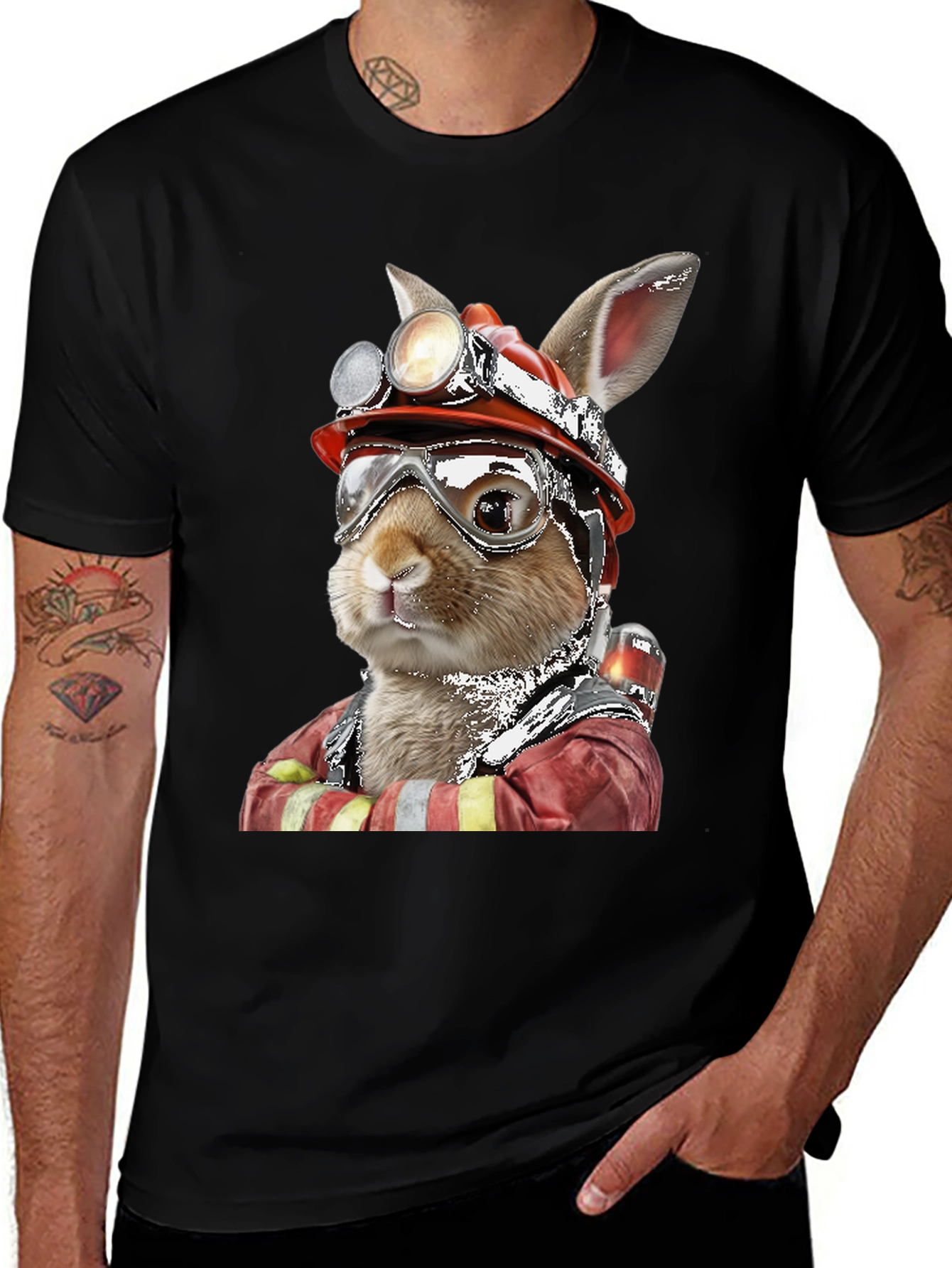 Firefighter Rabbit T-Shirt Unique Graphic Tee