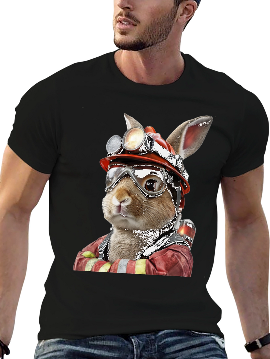 Firefighter Rabbit T-Shirt Unique Graphic Tee