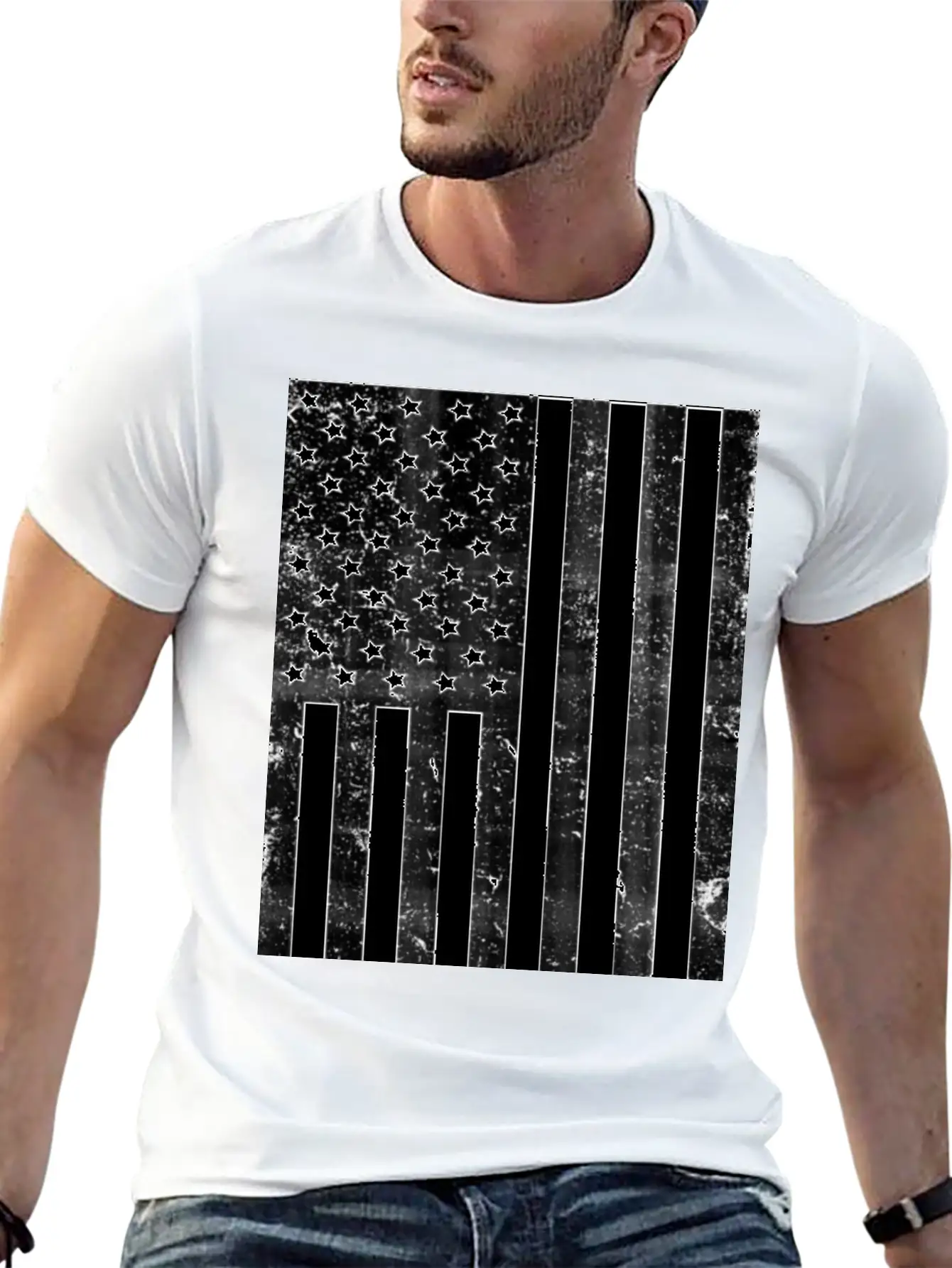 Black And White American Flag Casual Graphic T-Shirt – Simple And Comfortable Daily Wear