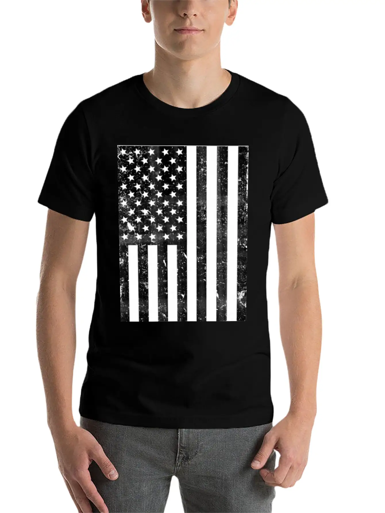 Black And White American Flag Casual Graphic T-Shirt – Simple And Comfortable Daily Wear