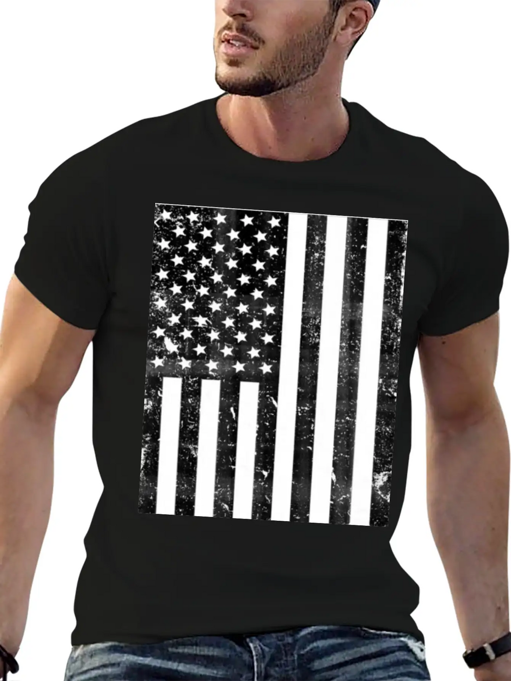 Black And White American Flag Casual Graphic T-Shirt – Simple And Comfortable Daily Wear
