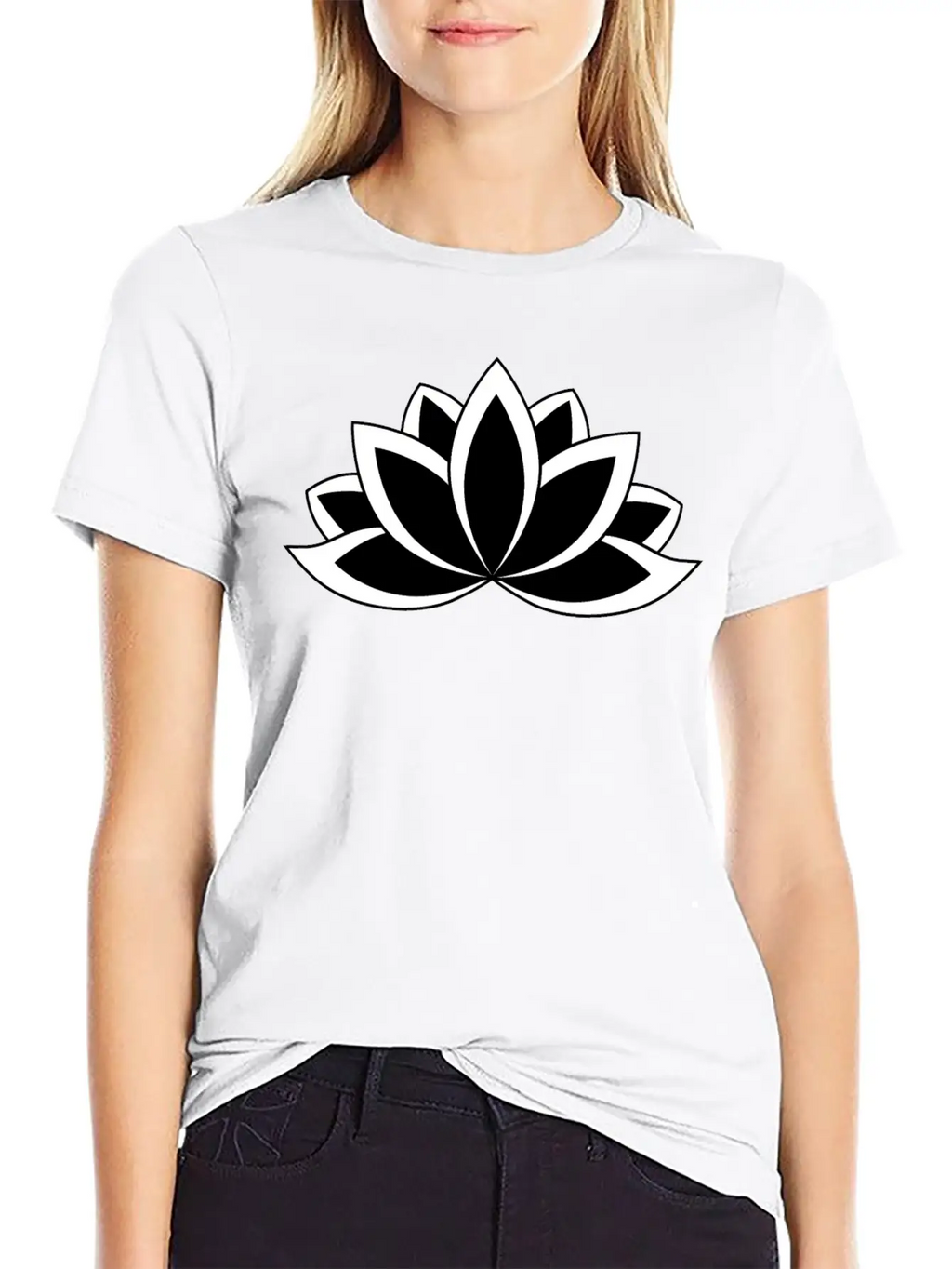 Black And White Buddhist Symbol Lotus Flower Breathable Soft Cotton T-Shirt – Timeless Casual Look