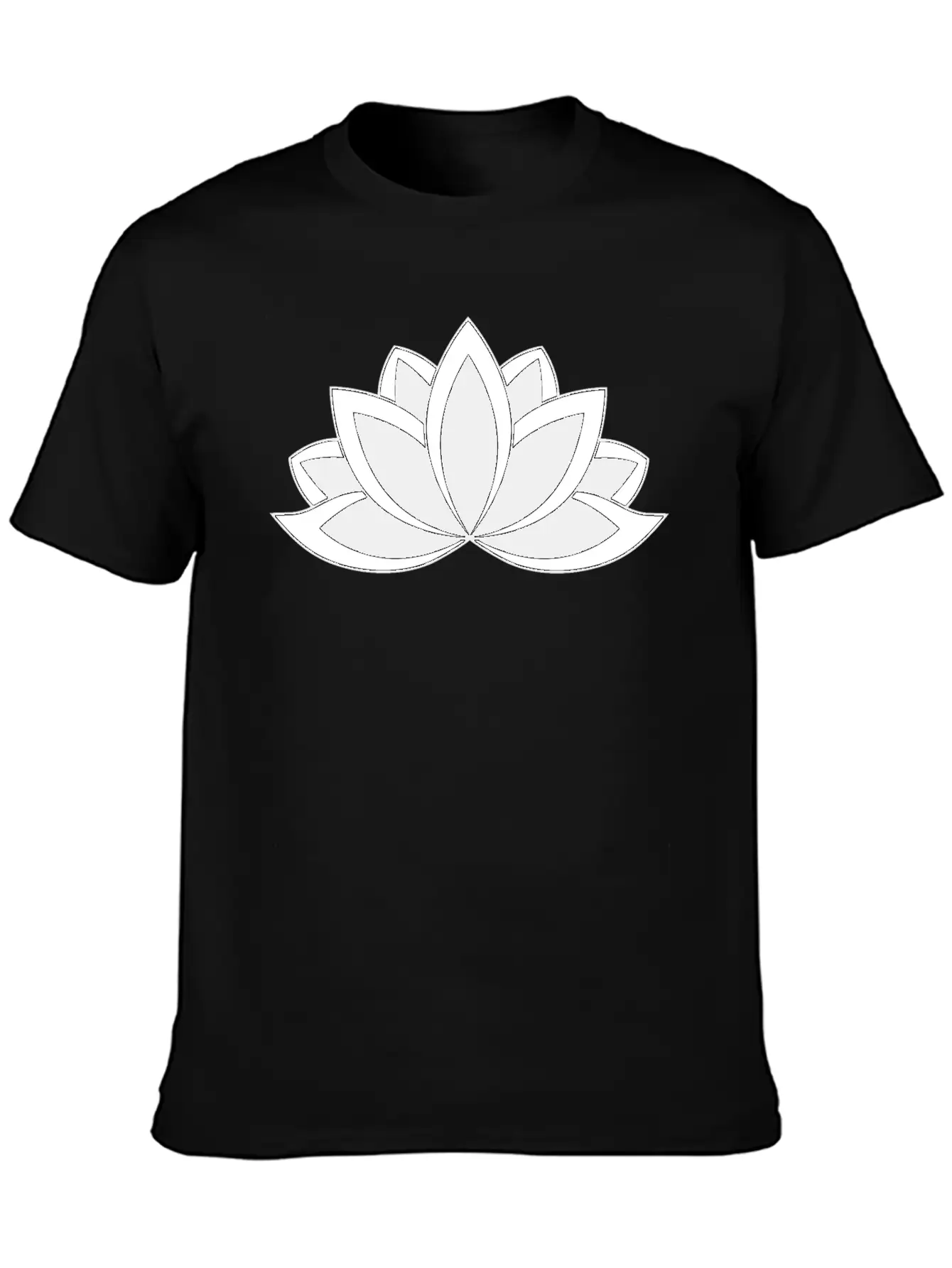 Black And White Buddhist Symbol Lotus Flower Breathable Soft Cotton T-Shirt – Timeless Casual Look