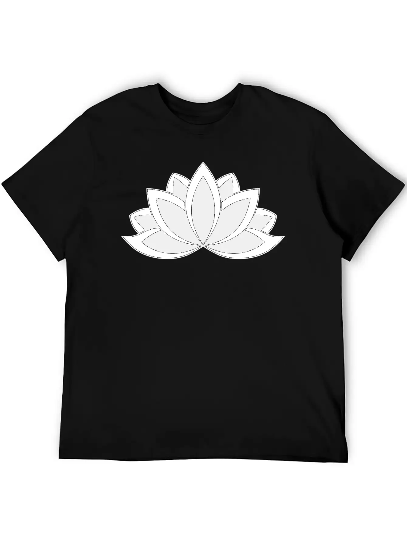 Black And White Buddhist Symbol Lotus Flower Breathable Soft Cotton T-Shirt – Timeless Casual Look