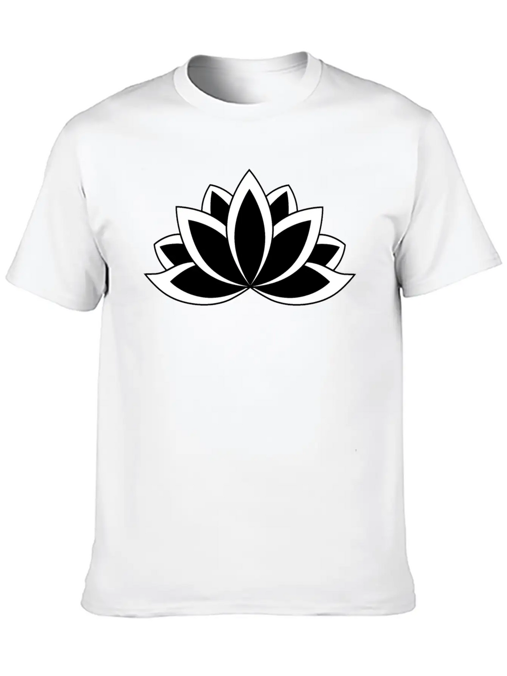 Black And White Buddhist Symbol Lotus Flower Breathable Soft Cotton T-Shirt – Timeless Casual Look