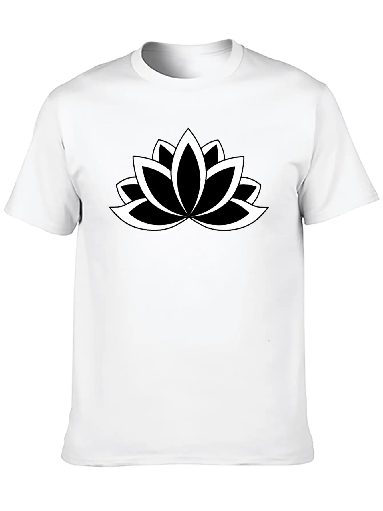 Black And White Buddhist Symbol Lotus Flower Breathable Soft Cotton T-Shirt – Timeless Casual Look