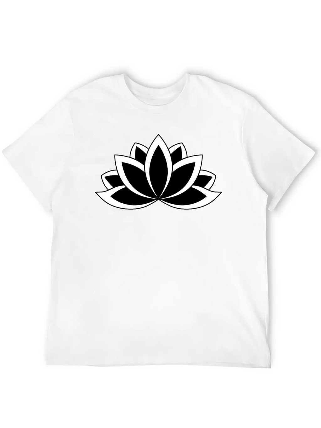 Black And White Buddhist Symbol Lotus Flower Breathable Soft Cotton T-Shirt – Timeless Casual Look