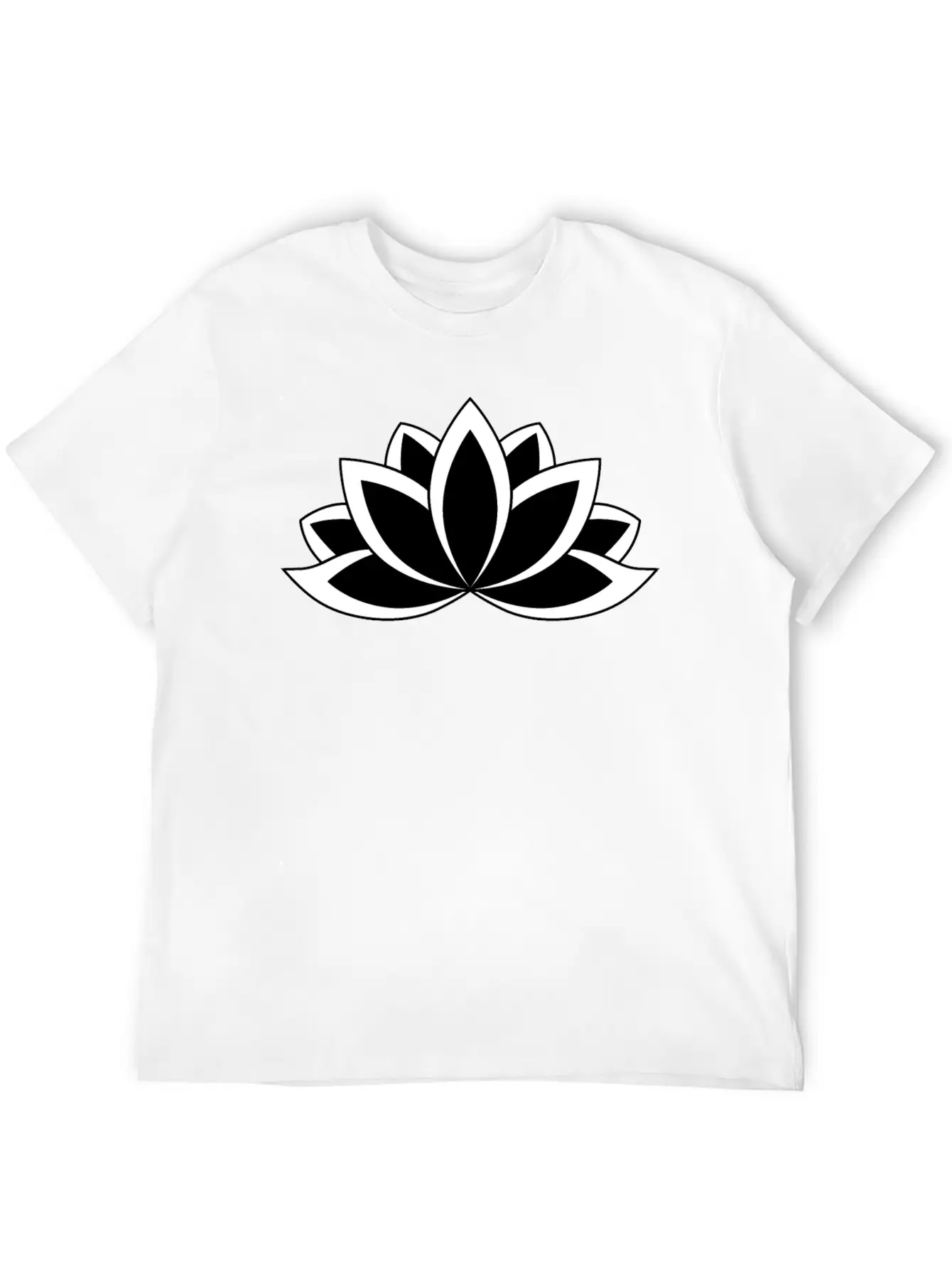 Black And White Buddhist Symbol Lotus Flower Breathable Soft Cotton T-Shirt – Timeless Casual Look