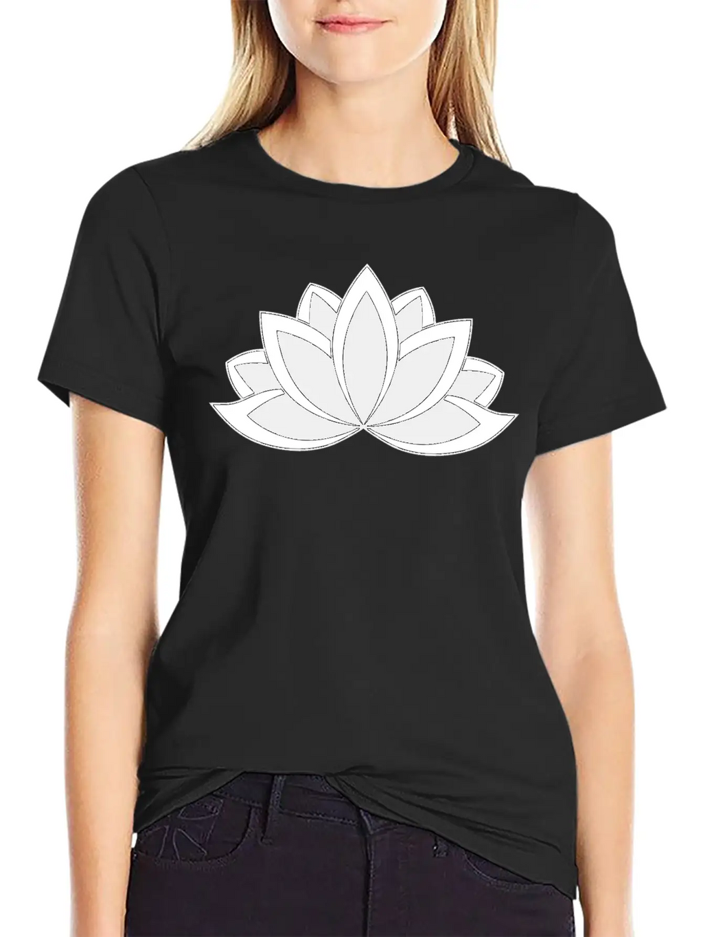 Black And White Buddhist Symbol Lotus Flower Breathable Soft Cotton T-Shirt – Timeless Casual Look