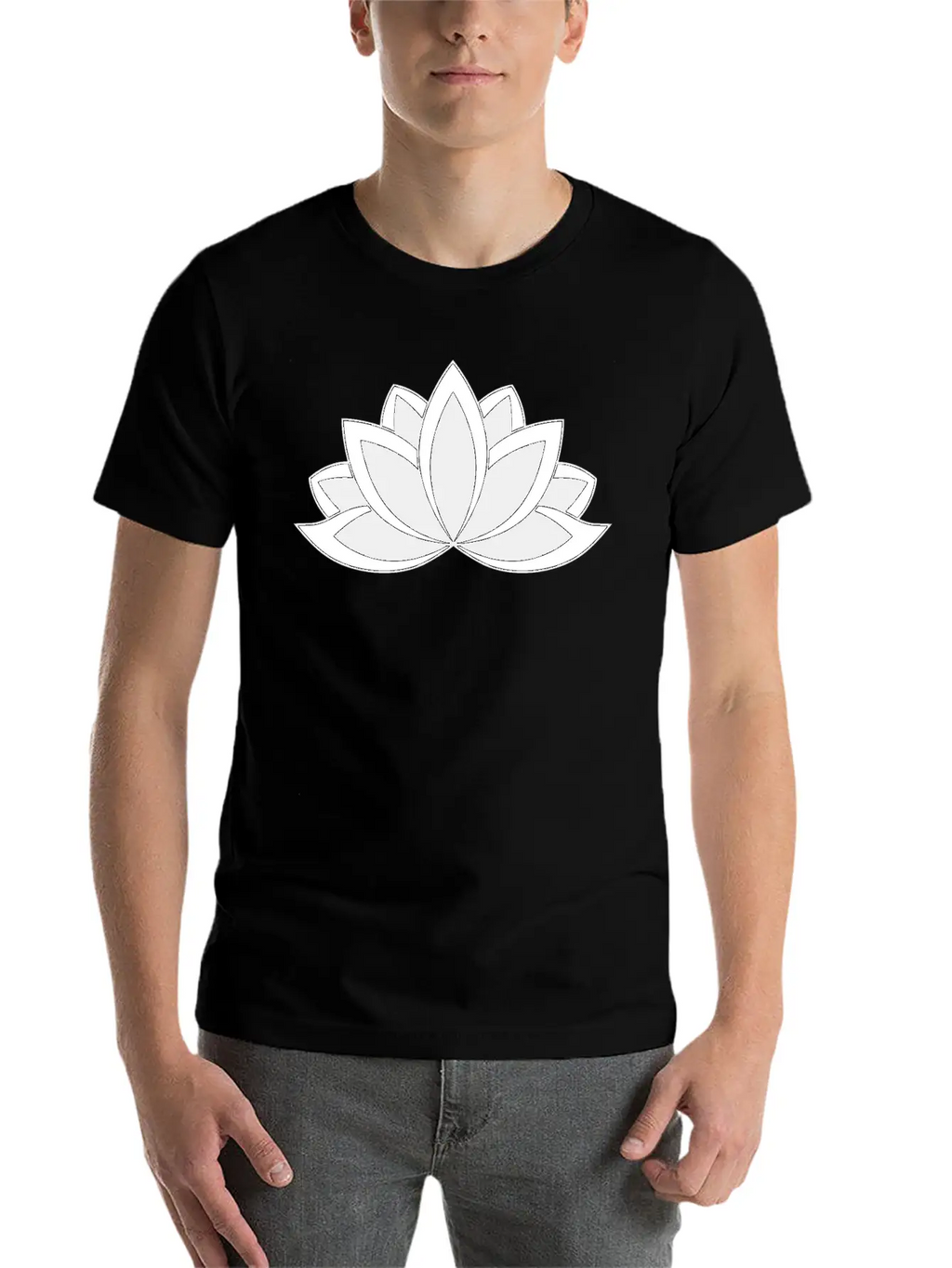Black And White Buddhist Symbol Lotus Flower Breathable Soft Cotton T-Shirt – Timeless Casual Look