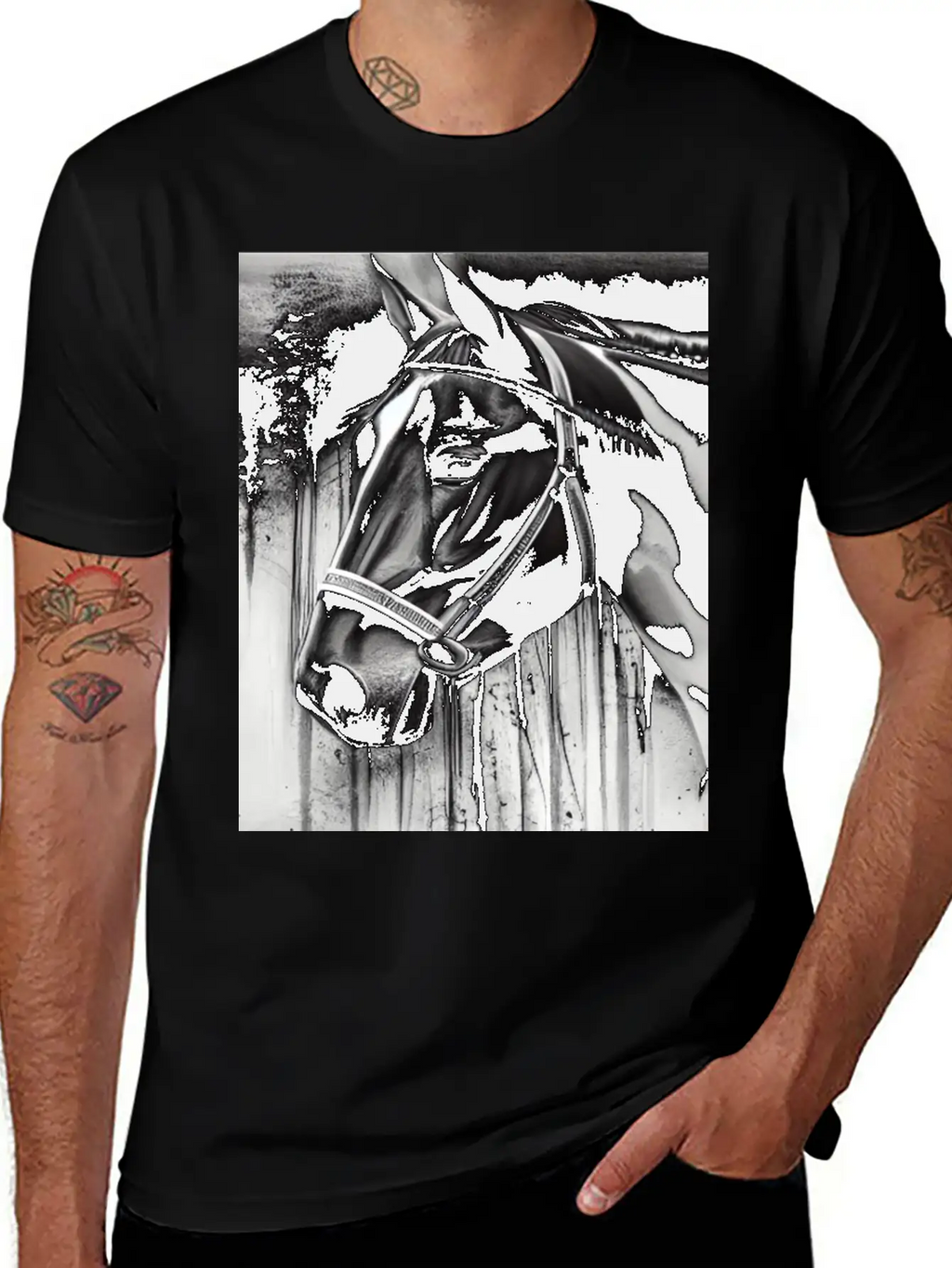 Black And White Horse Breathable Soft Cotton T-Shirt – Timeless Casual Look