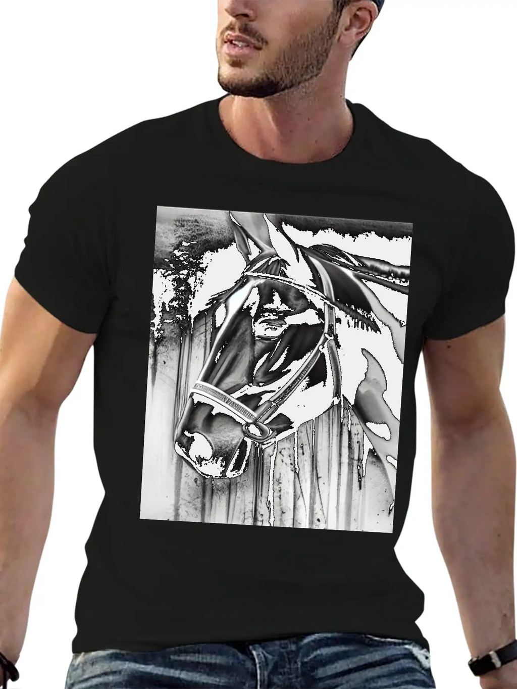 Black And White Horse Breathable Soft Cotton T-Shirt – Timeless Casual Look