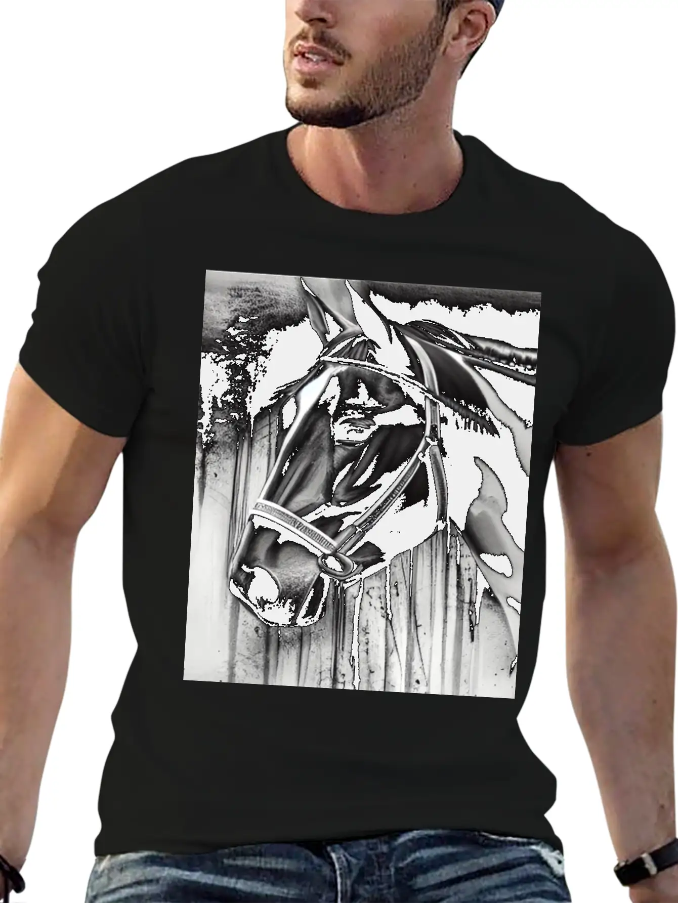 Black And White Horse Breathable Soft Cotton T-Shirt – Timeless Casual Look