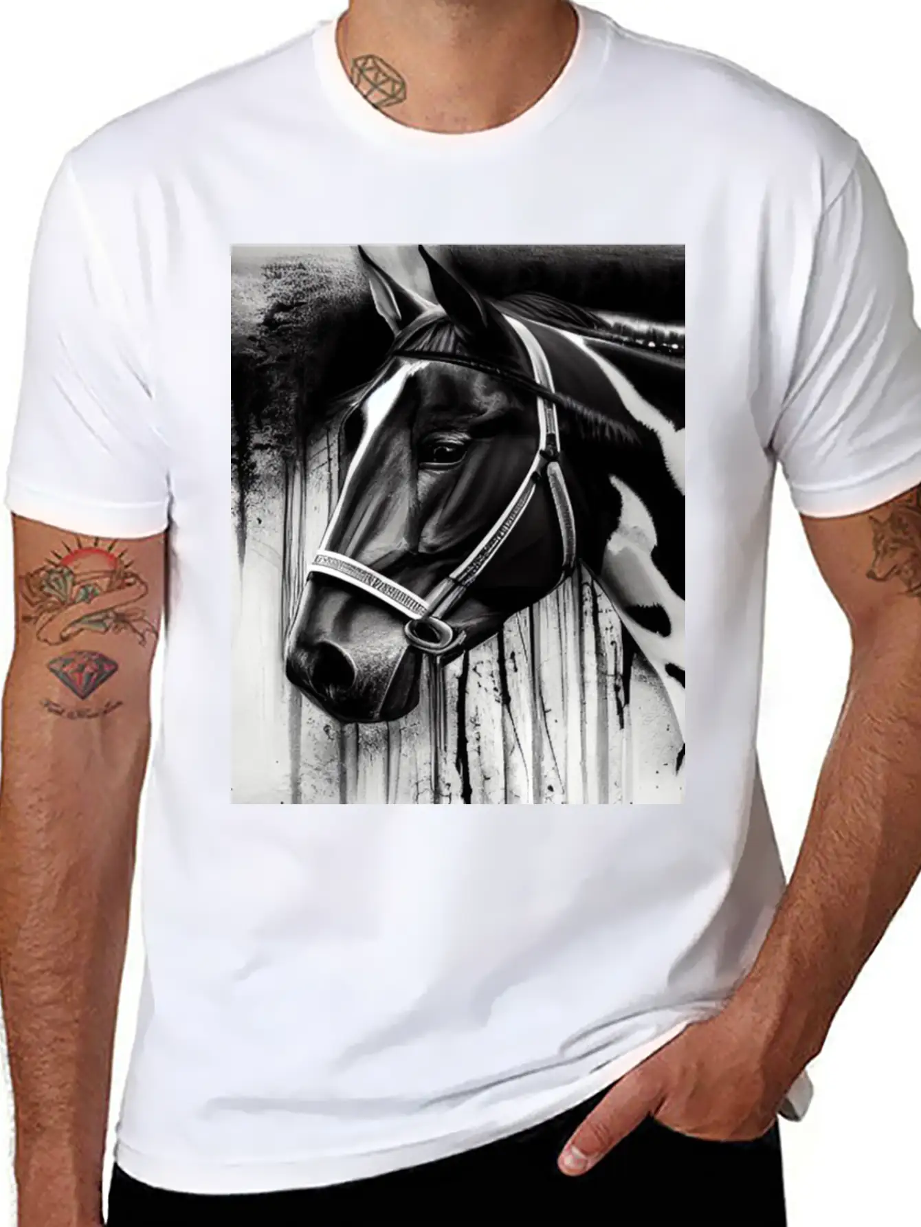 Black And White Horse Breathable Soft Cotton T-Shirt – Timeless Casual Look